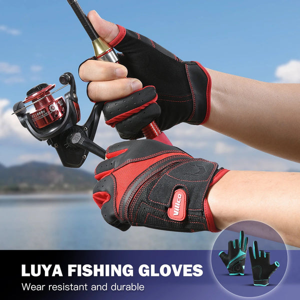 Outdoor sports autumn and winter anti slip breathable dew three finger wear-resistant and anti cutting lure fishing gloves