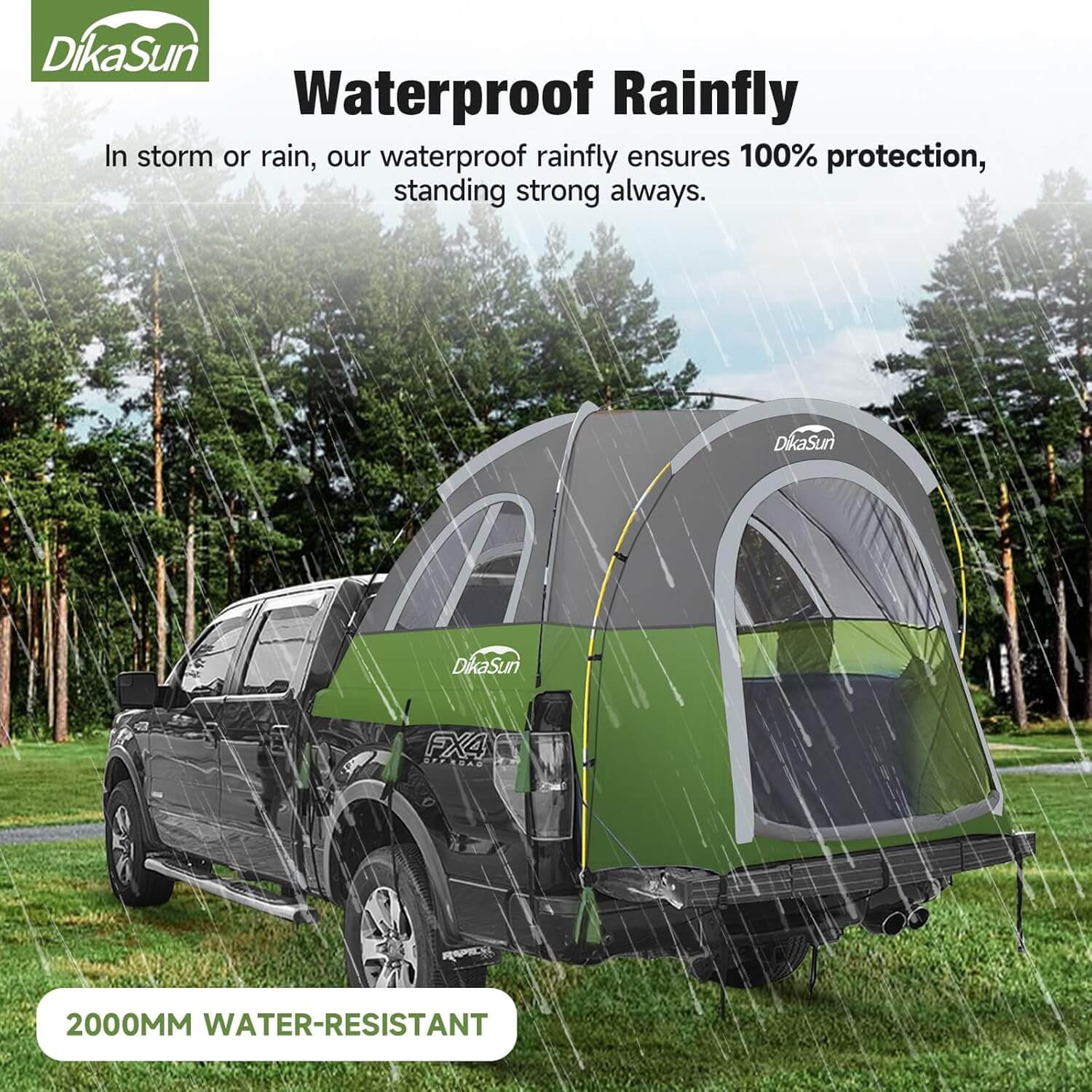 Dikasun Portable Pickup Truck Bed Tent – Green | Fits 5.5–6.7 ft Beds