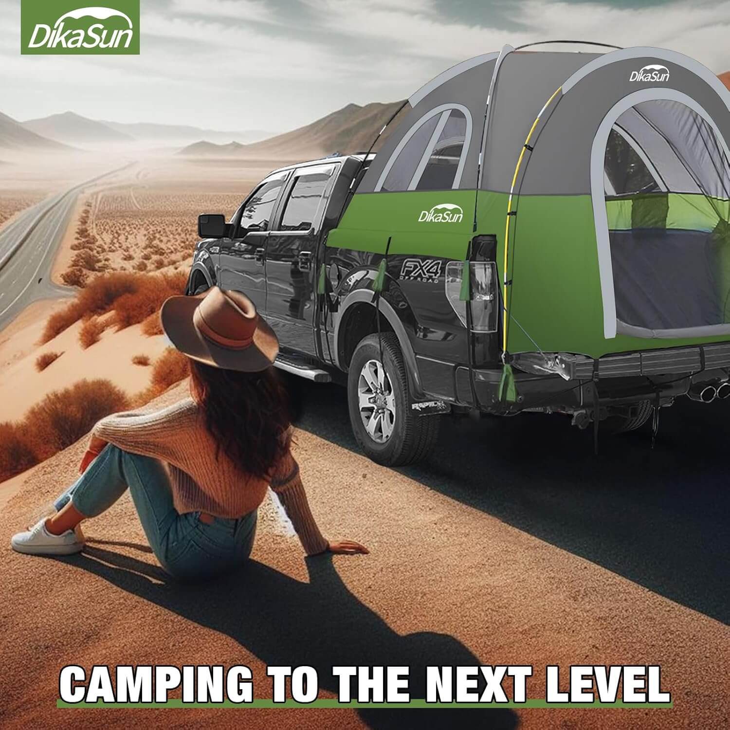 Dikasun Portable Pickup Truck Bed Tent – Green | Fits 5.5–6.7 ft Beds