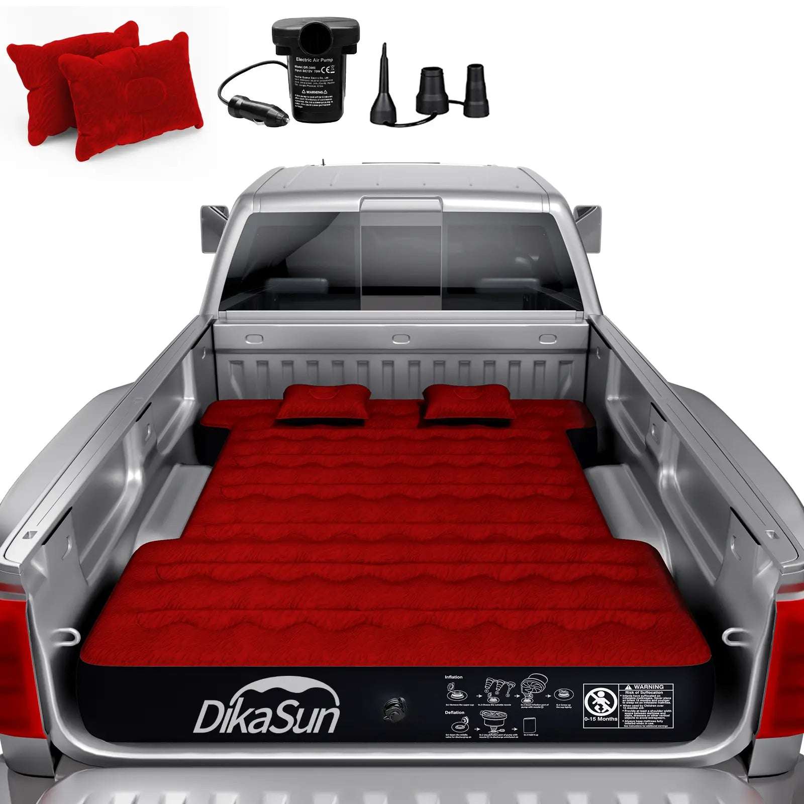 DikaSun Full Size Truck Bed Air Mattress – Fits 5.5 to 6.5 ft Beds | Red