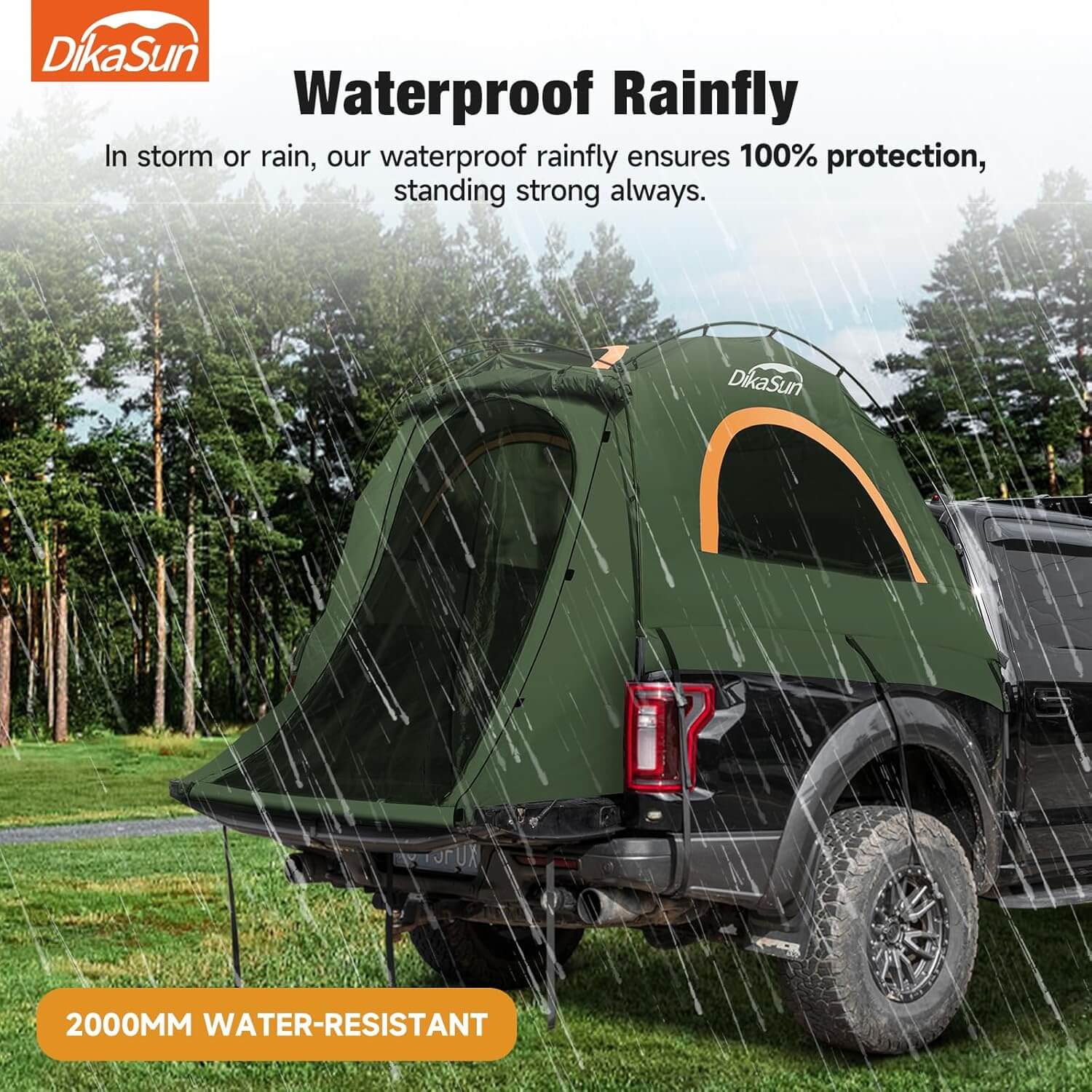 Dikasun Easy Setup Pickup Truck Bed Tent – Green | Fits 5.5–6.7 ft Beds