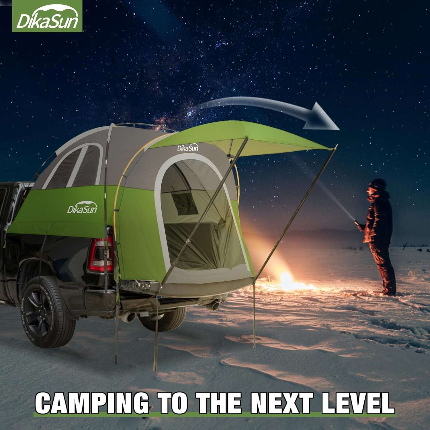 Dikasun Pickup Truck Bed Tent with Awning – Green | Fits 5.5–6.7 ft Beds