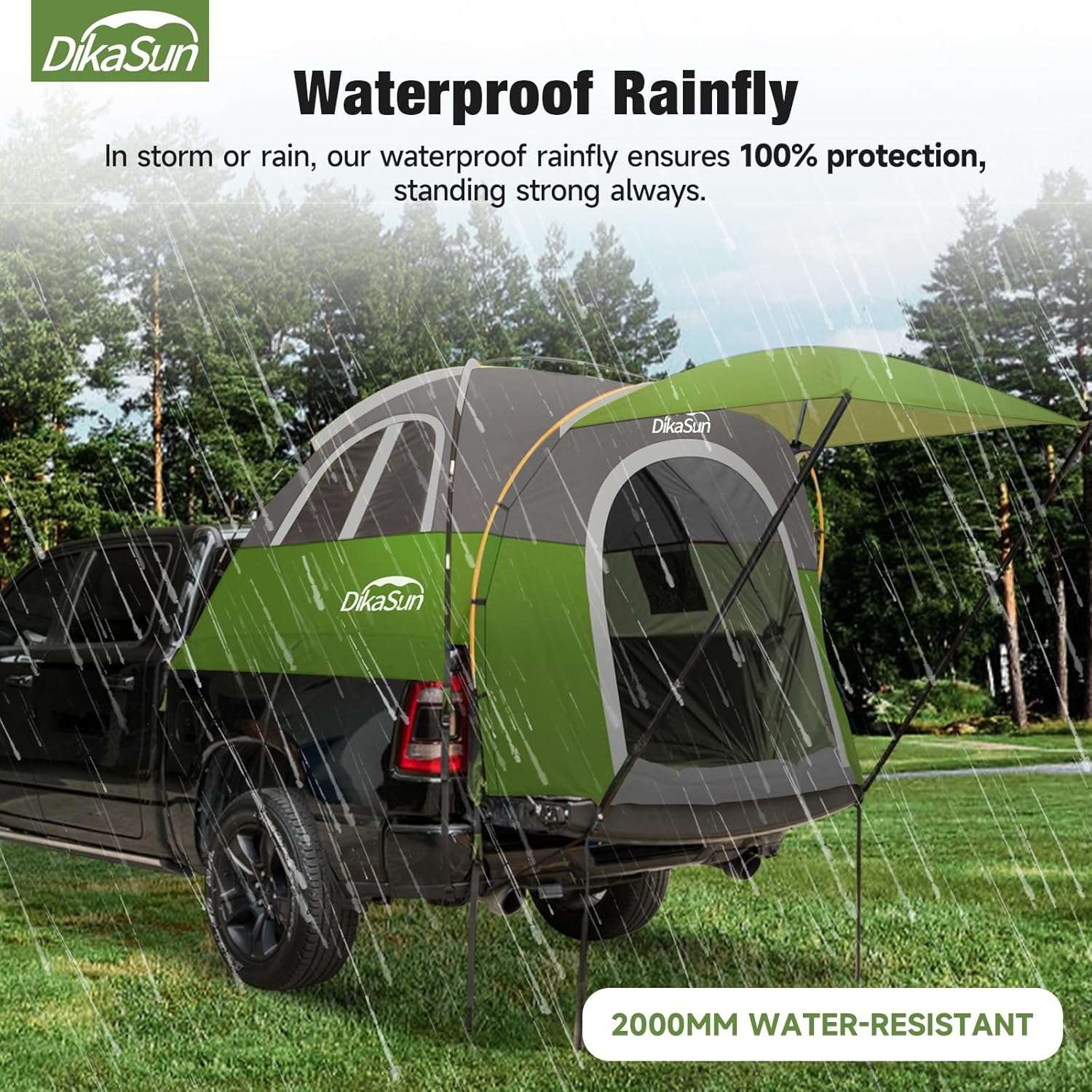 Dikasun Pickup Truck Bed Tent with Awning – Green | Fits 5.5–6.7 ft Beds