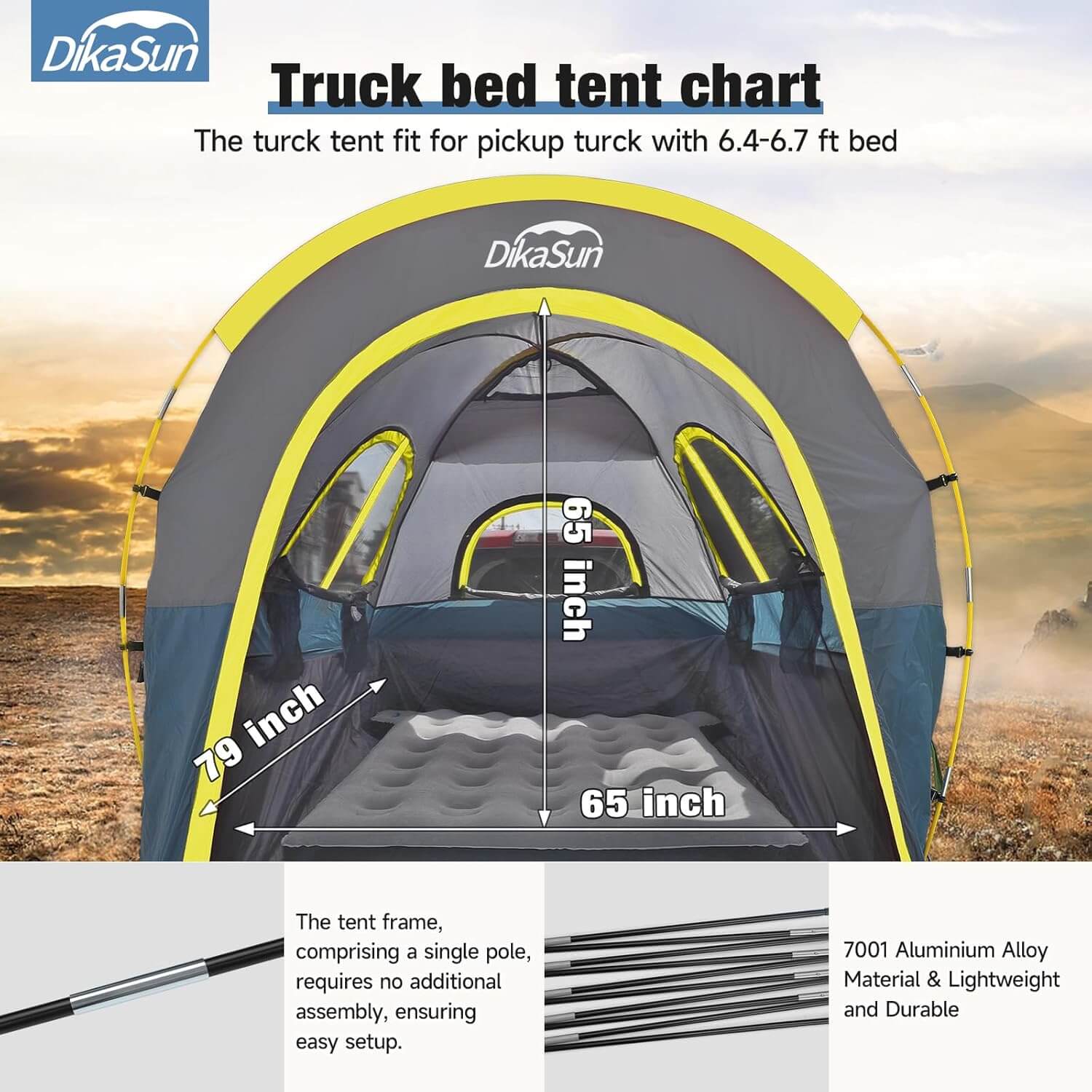 Dikasun Pickup Truck Bed Tent with Awning – Navy | Fits 5.5–6.7 ft Beds