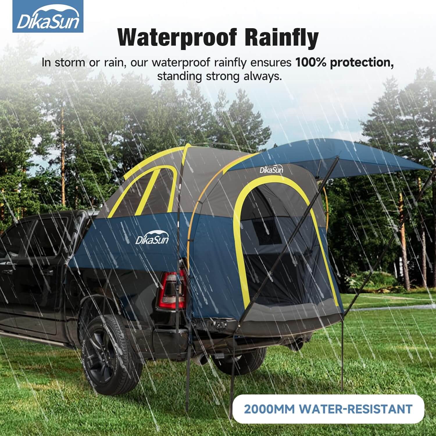 Dikasun Pickup Truck Bed Tent with Awning – Navy | Fits 5.5–6.7 ft Beds