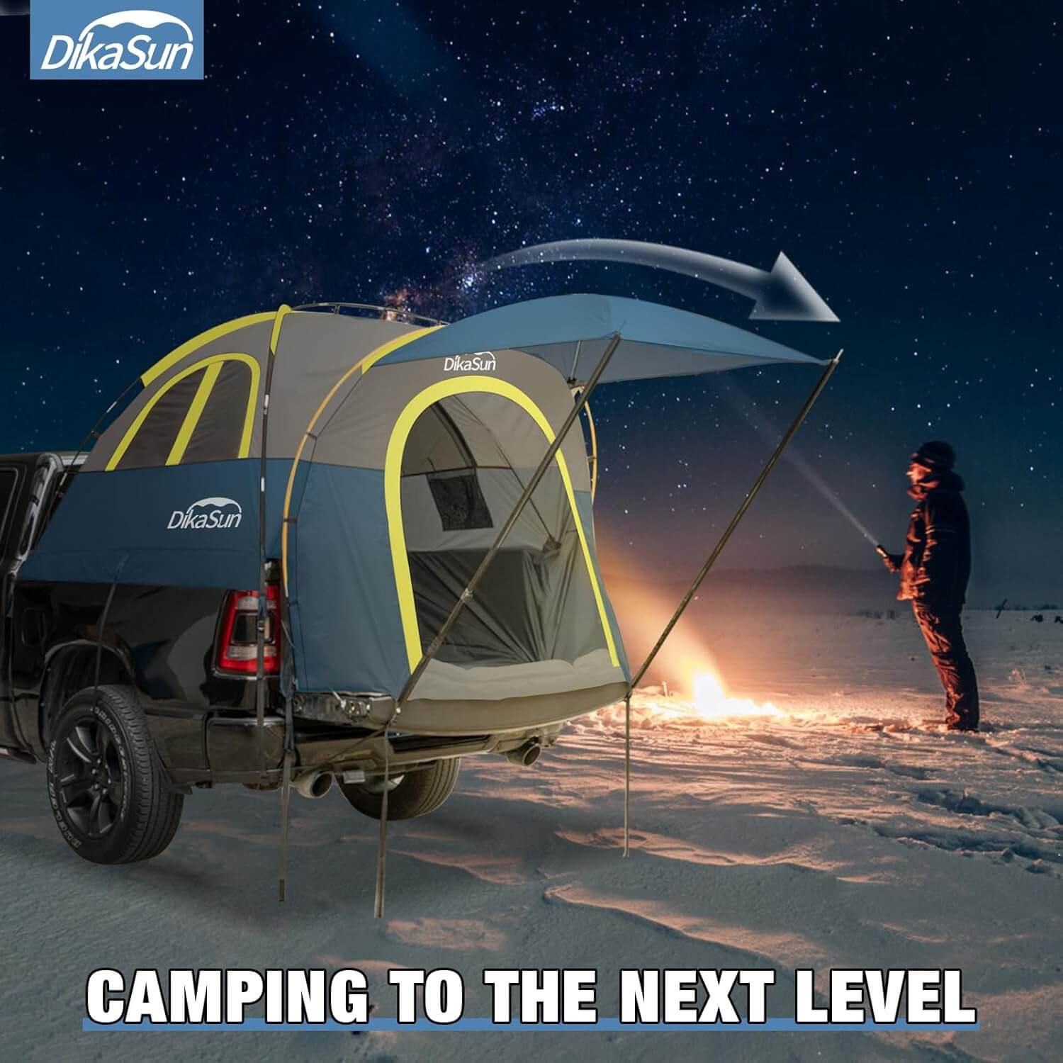 Dikasun Pickup Truck Bed Tent with Awning – Navy | Fits 5.5–6.7 ft Beds