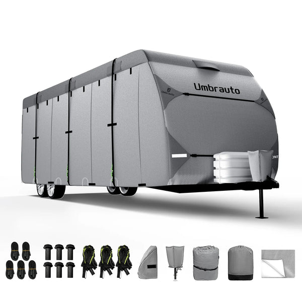 Umbrauto RV Cover,7 Layers Travel Trailer Cover, Waterproof Camper Cover,Grey