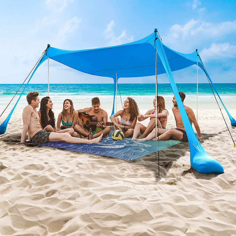 Family beach tent, large pop-up parasol, beach shelter, sun shade. Stable poles with portable carry bag. Outdoor shade.