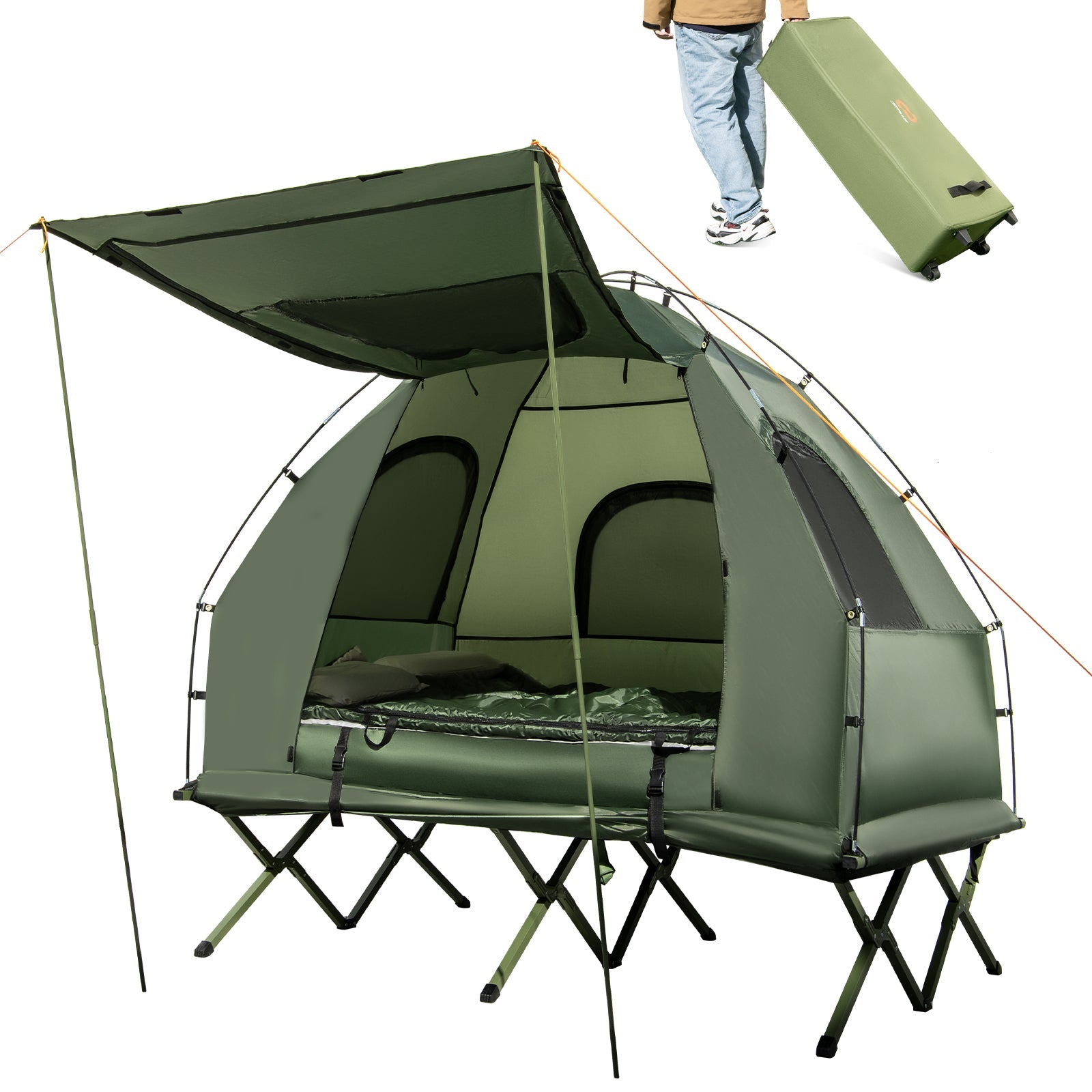 Foldable Tent Cot with Air Mattress & Sleeping Bag