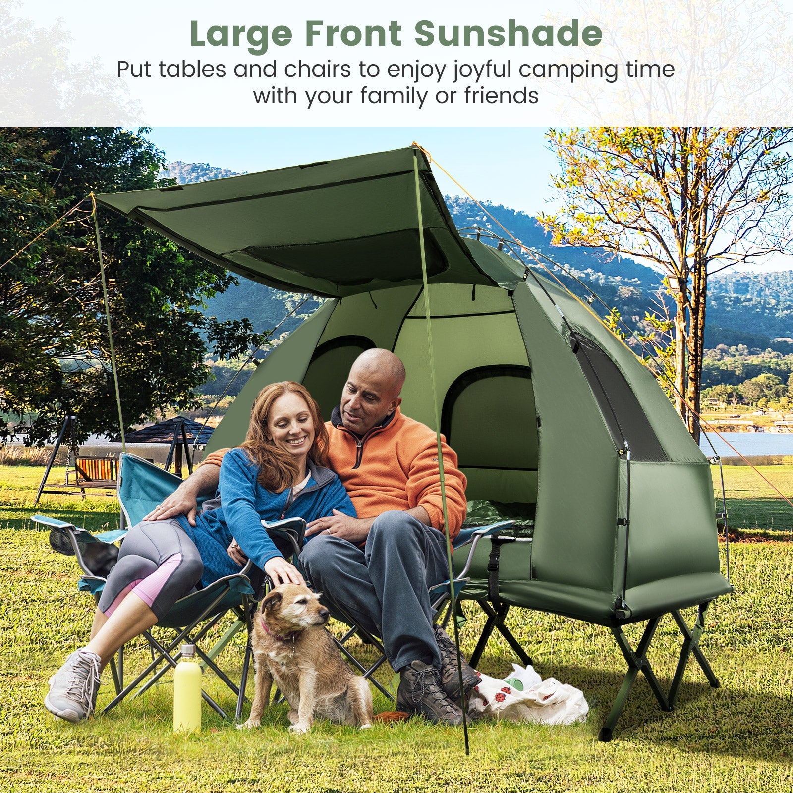 Foldable Tent Cot with Air Mattress & Sleeping Bag