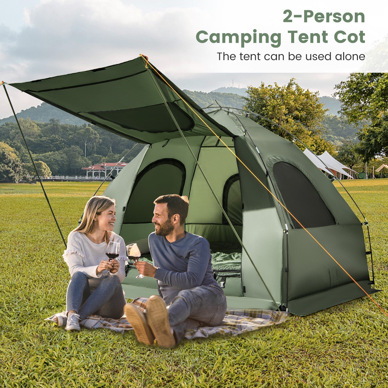 Foldable Tent Cot with Air Mattress & Sleeping Bag