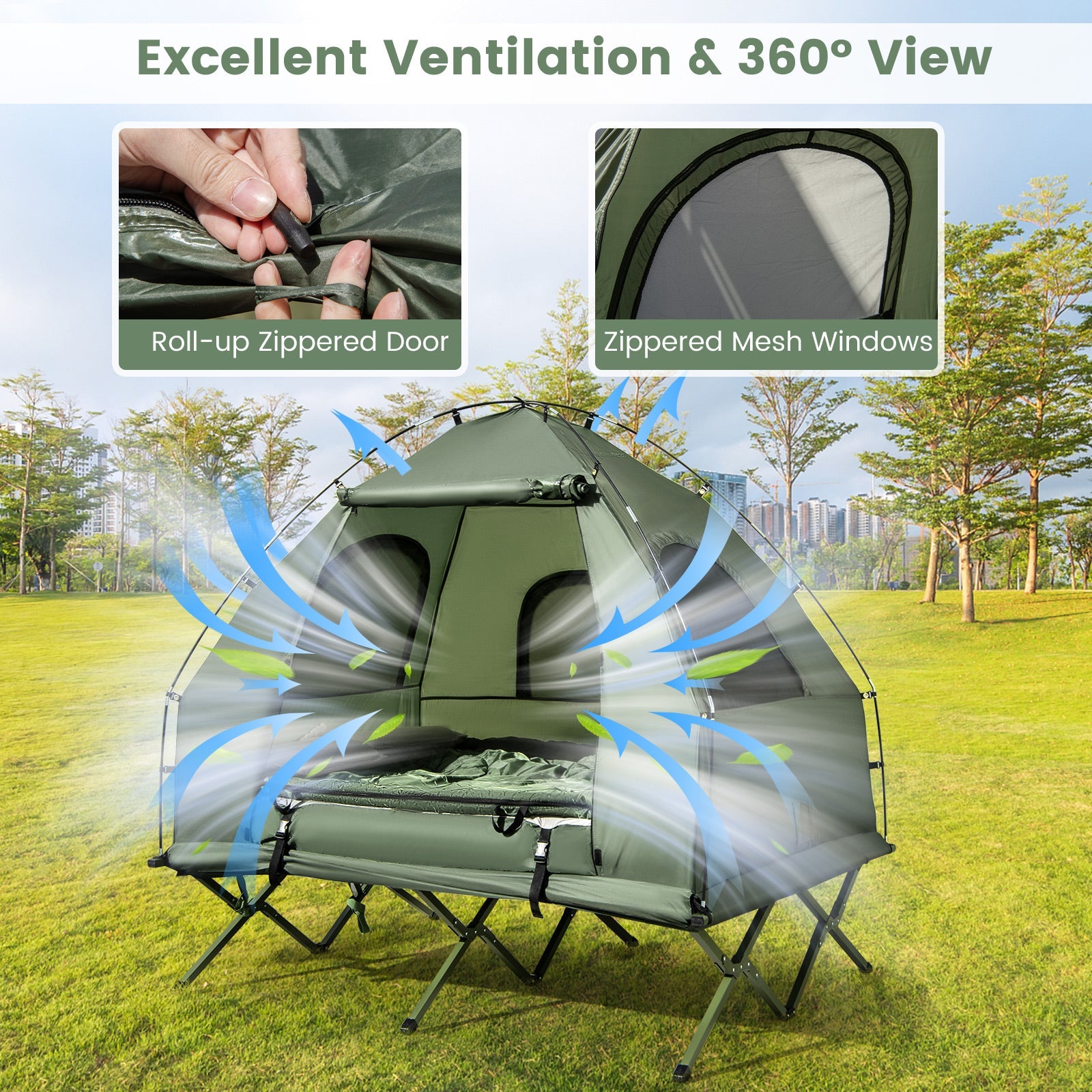 Foldable Tent Cot with Air Mattress & Sleeping Bag
