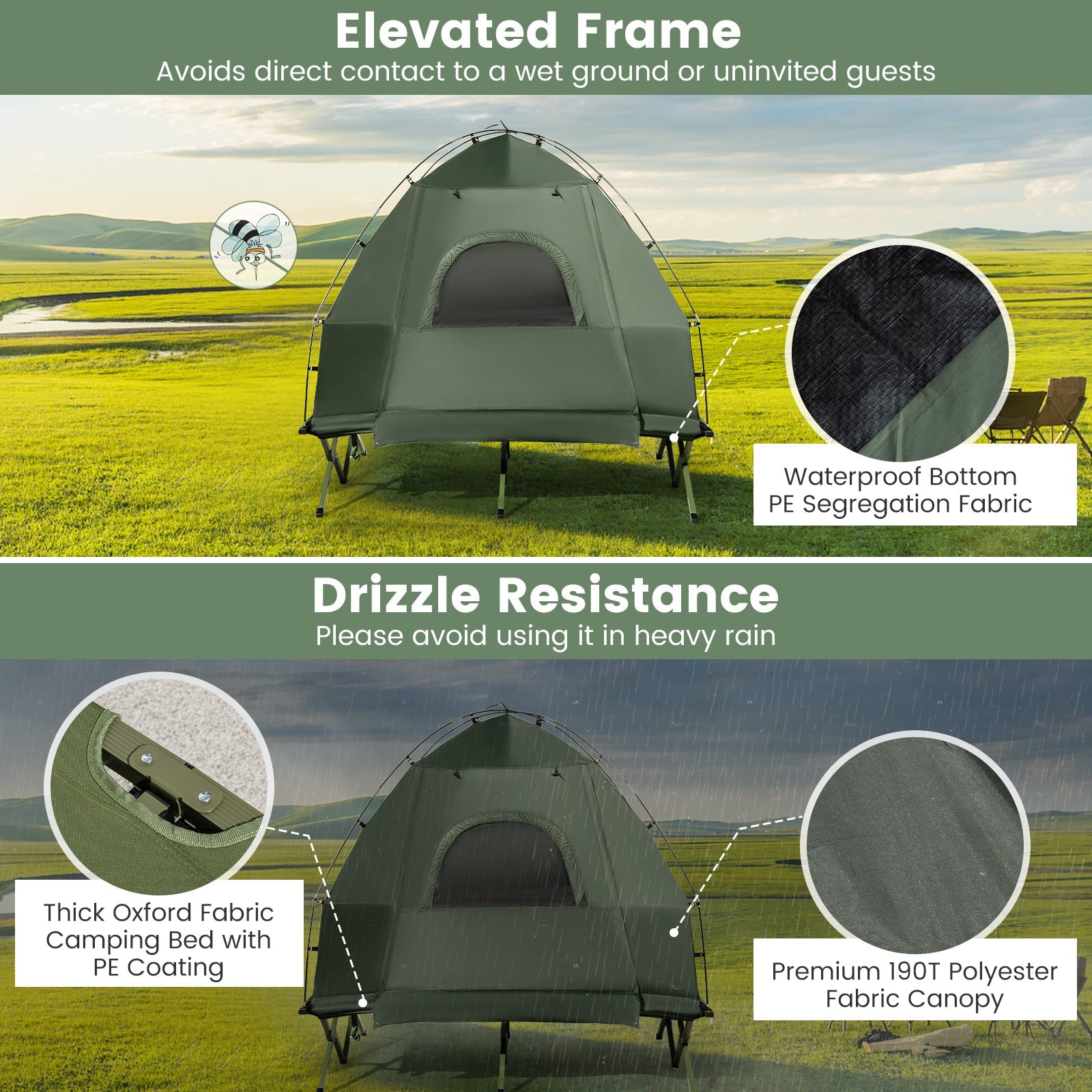 Foldable Tent Cot with Air Mattress & Sleeping Bag