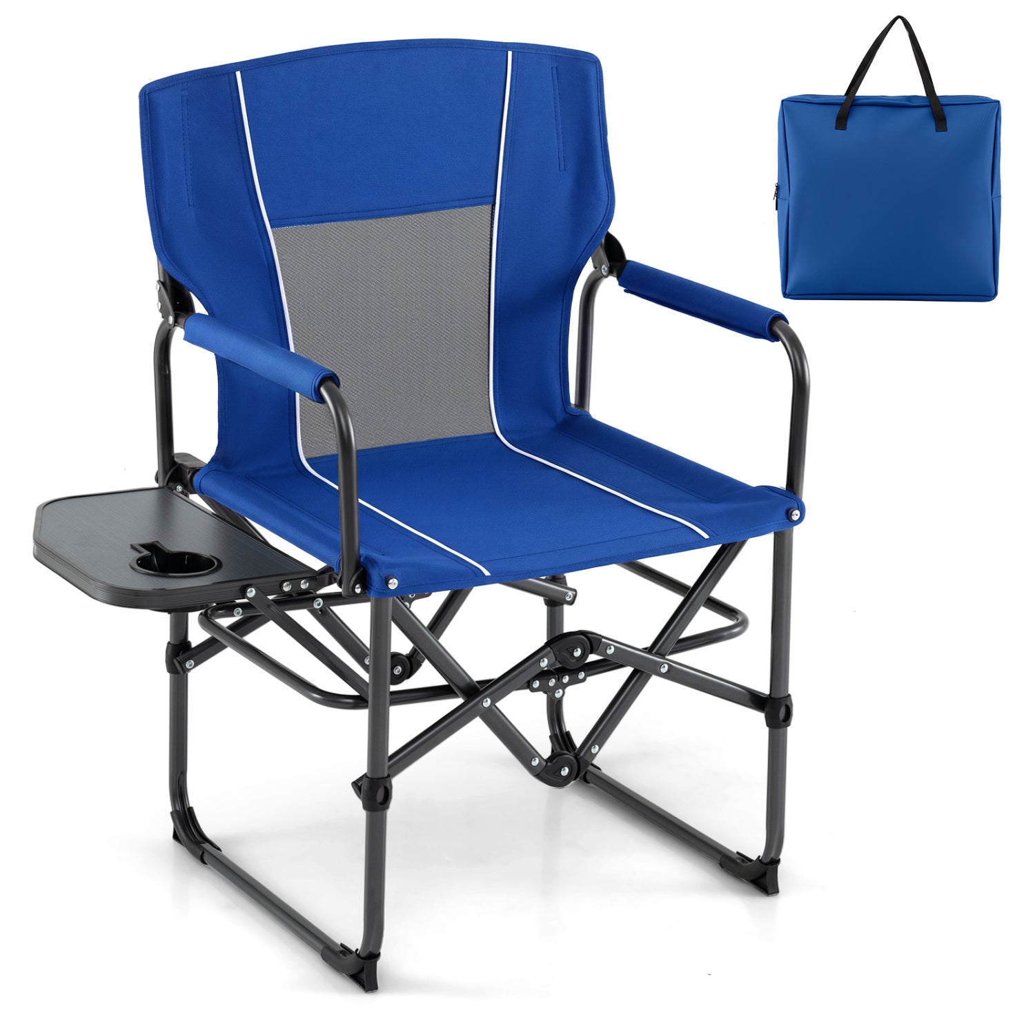 Folding Camping Chair with Side Table & Cup Holder – 500 lb Capacity