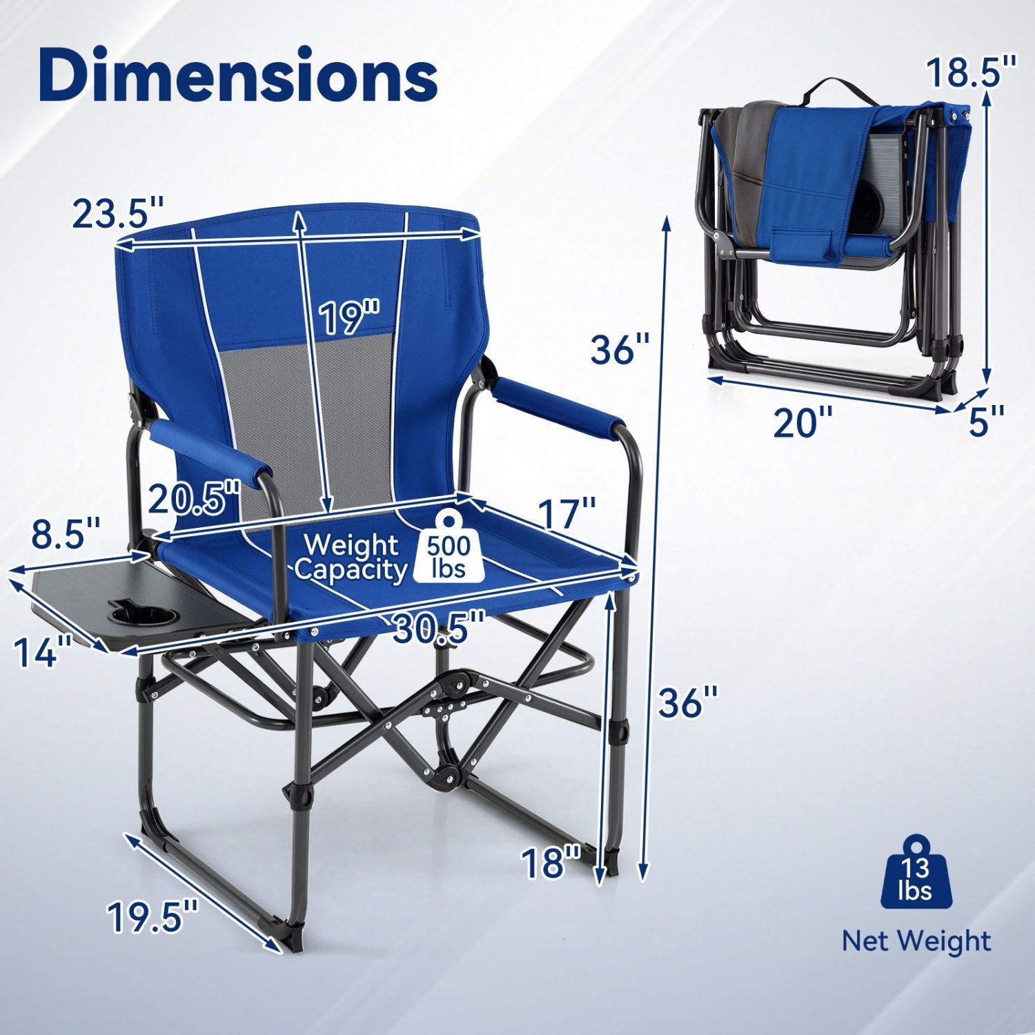 Folding Camping Chair with Side Table & Cup Holder – 500 lb Capacity