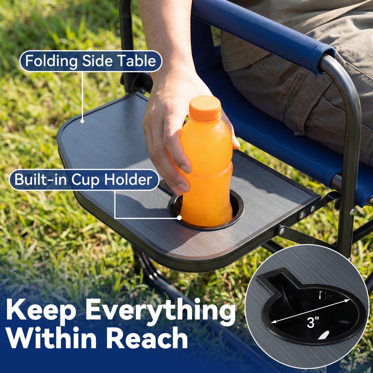 Folding Camping Chair with Side Table & Cup Holder – 500 lb Capacity