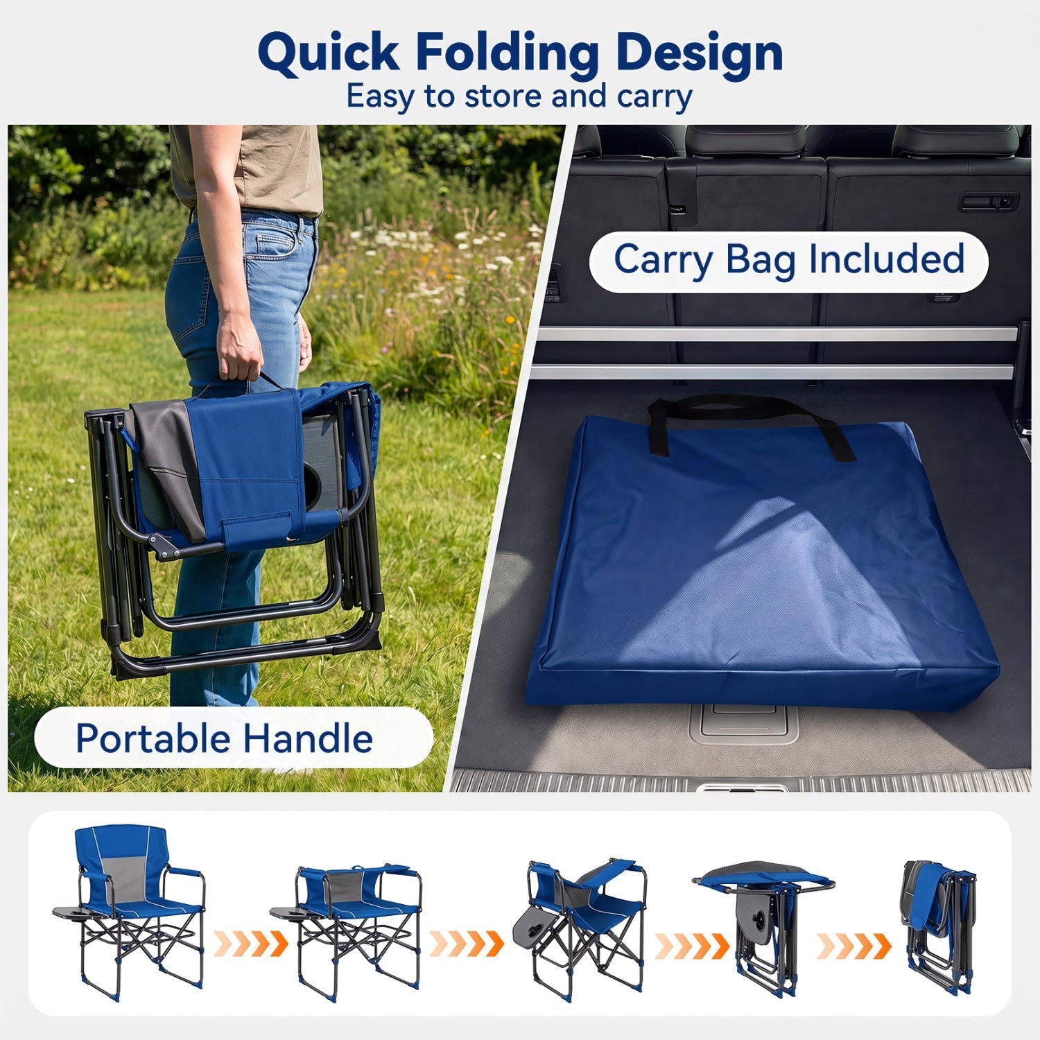Folding Camping Chair with Side Table & Cup Holder – 500 lb Capacity