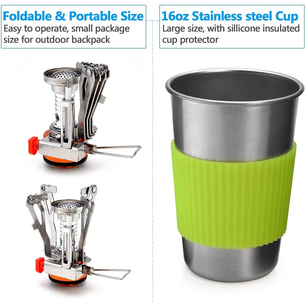 Camping Cookware Kit with Stove – Outdoor Cooking Set