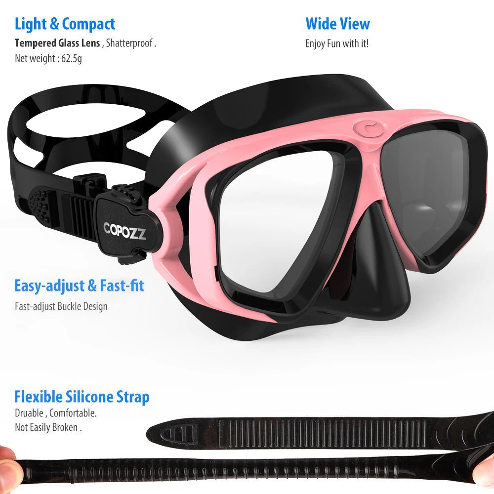 COPOZZ 2024 Scuba Diving Mask Set – Anti-Fog Goggles with Snorkel