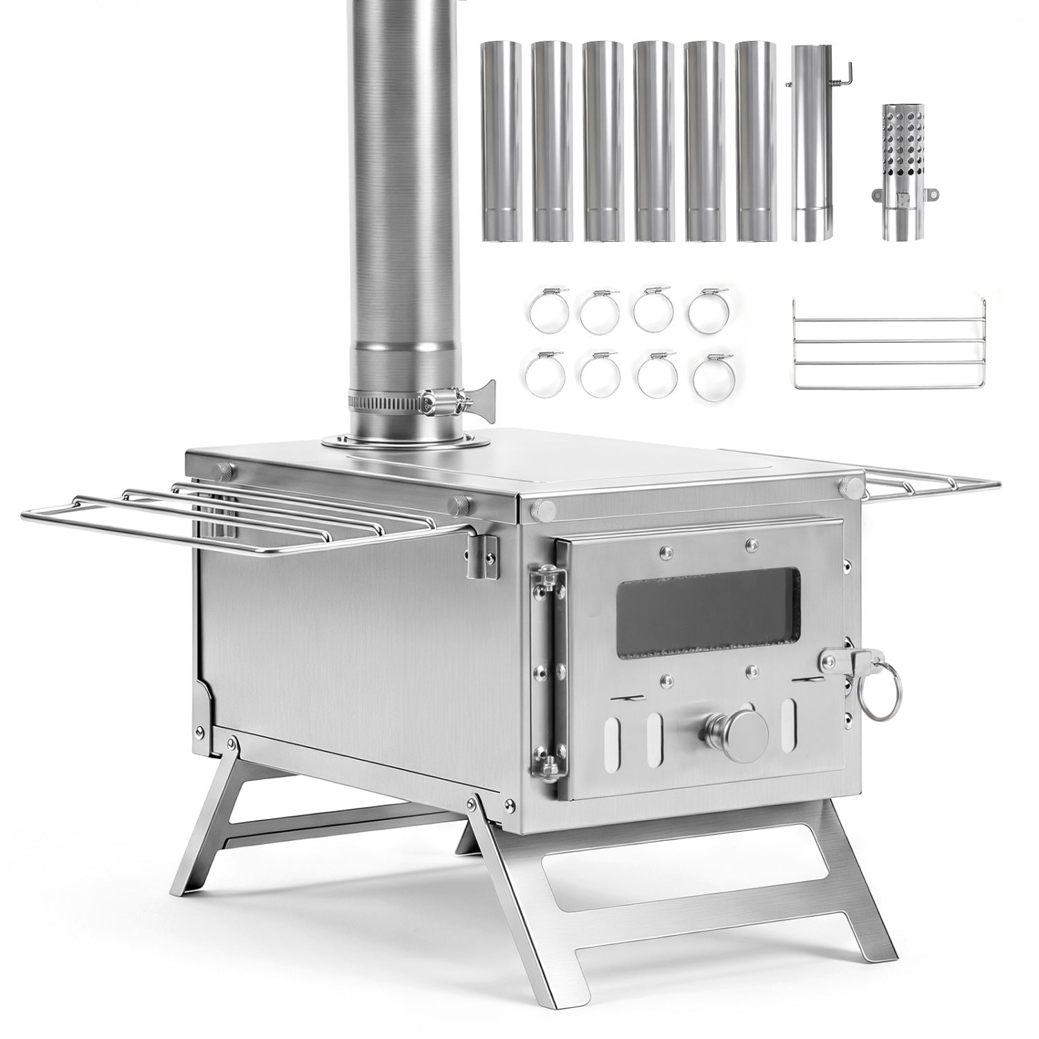 Portable Wood Burning Tent Stove with 7 Chimney Pipes – 11 lbs