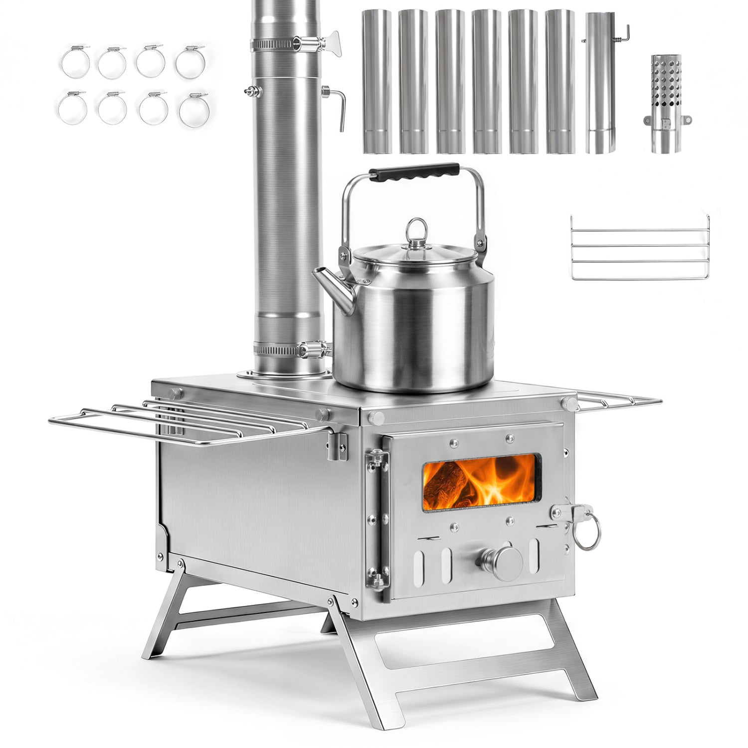 Portable Wood Burning Tent Stove with 7 Chimney Pipes – 11 lbs