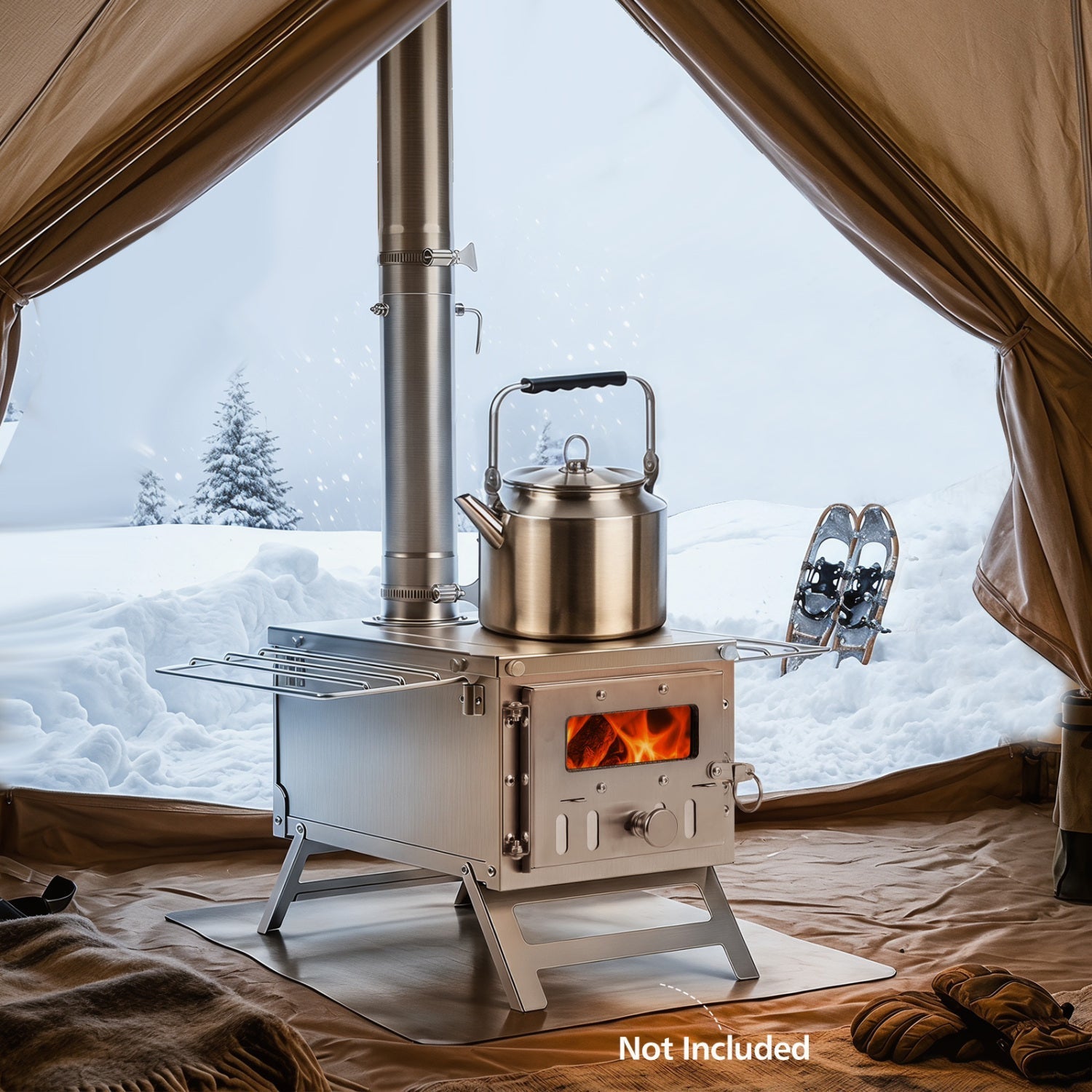 Portable Wood Burning Tent Stove with 7 Chimney Pipes – 11 lbs