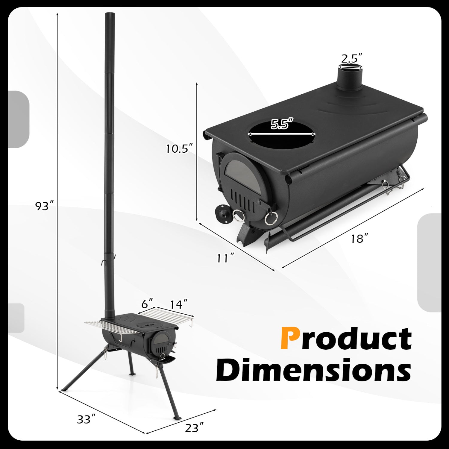 Hot Tent Wood Stove with Chimney Pipes & Foldable Legs
