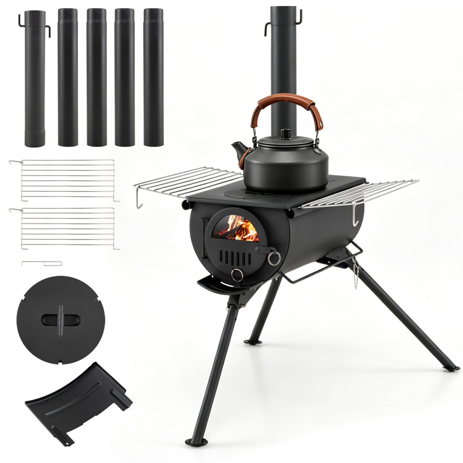 Hot Tent Wood Stove with Chimney Pipes & Foldable Legs
