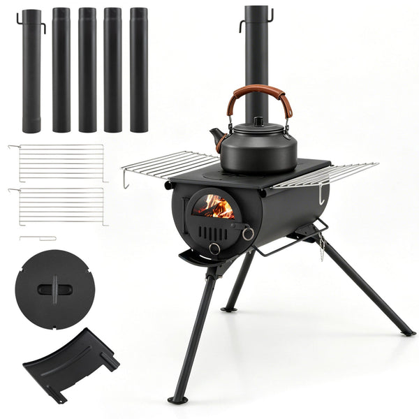 Hot Tent Wood Stove with Chimney Pipes & Foldable Legs