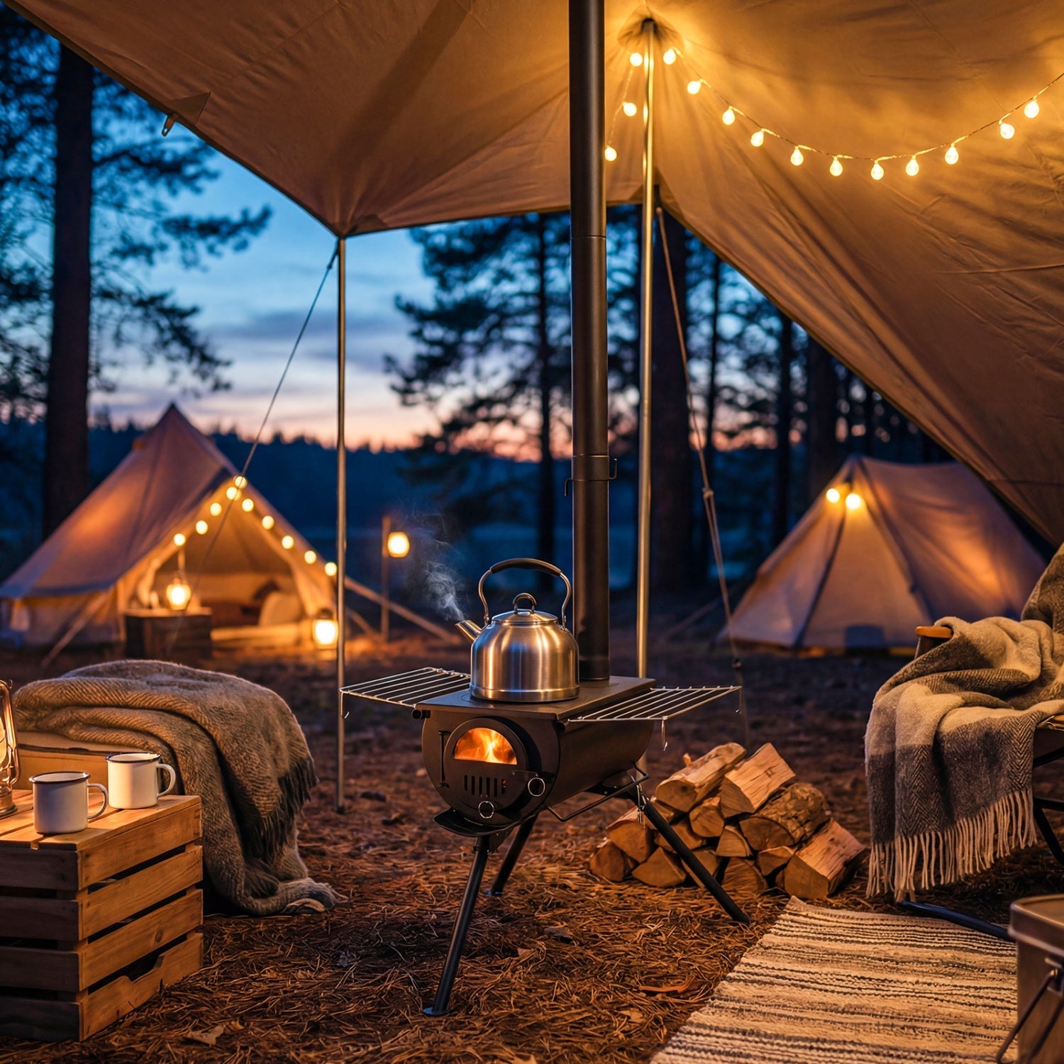 Hot Tent Wood Stove with Chimney Pipes & Foldable Legs