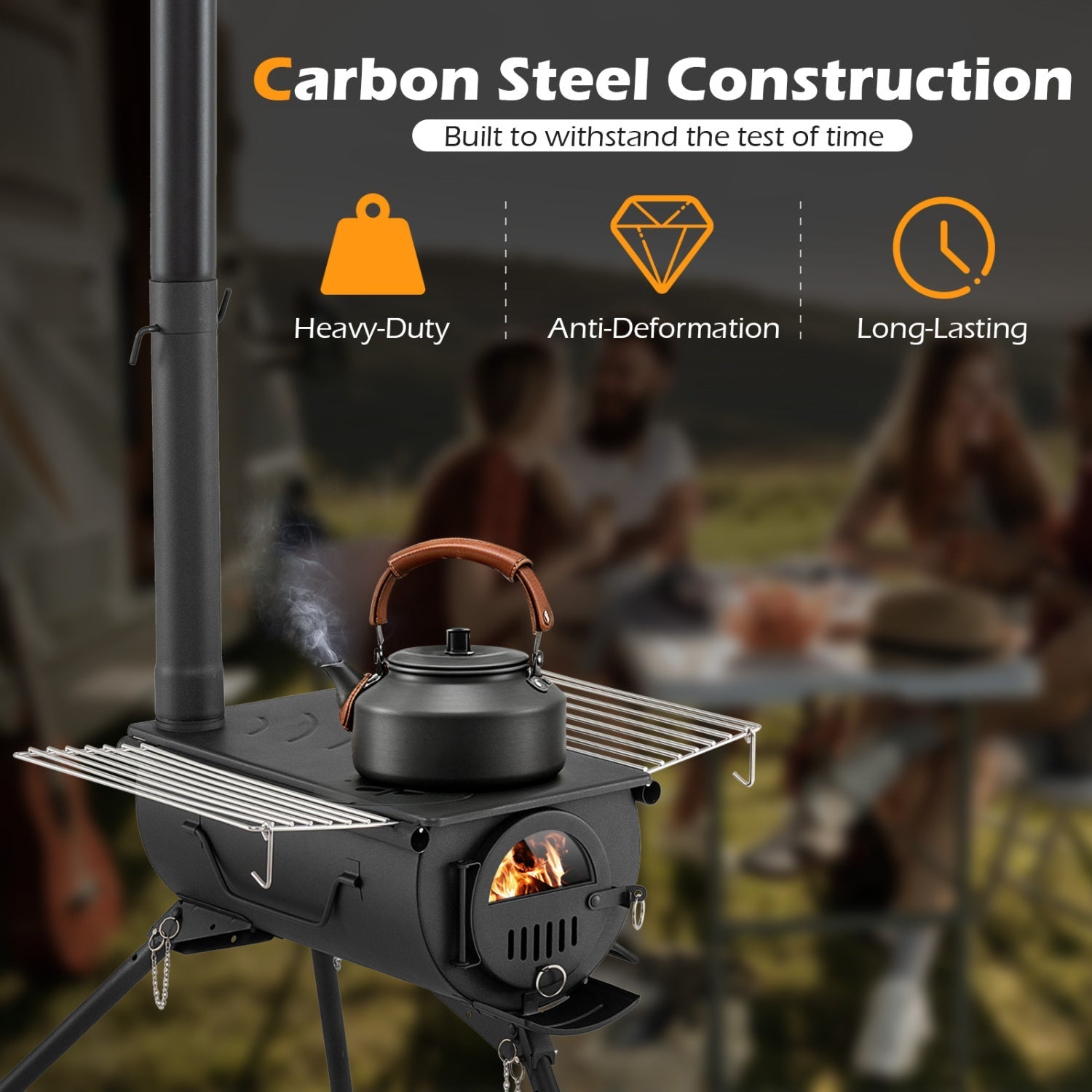Hot Tent Wood Stove with Chimney Pipes & Foldable Legs