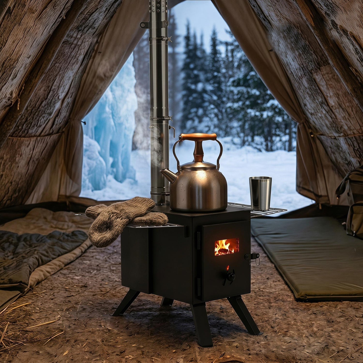 Hot Tent Wood Burning Stove with 8 Chimney Pipes & Ash Tray – Heats 301 sq ft