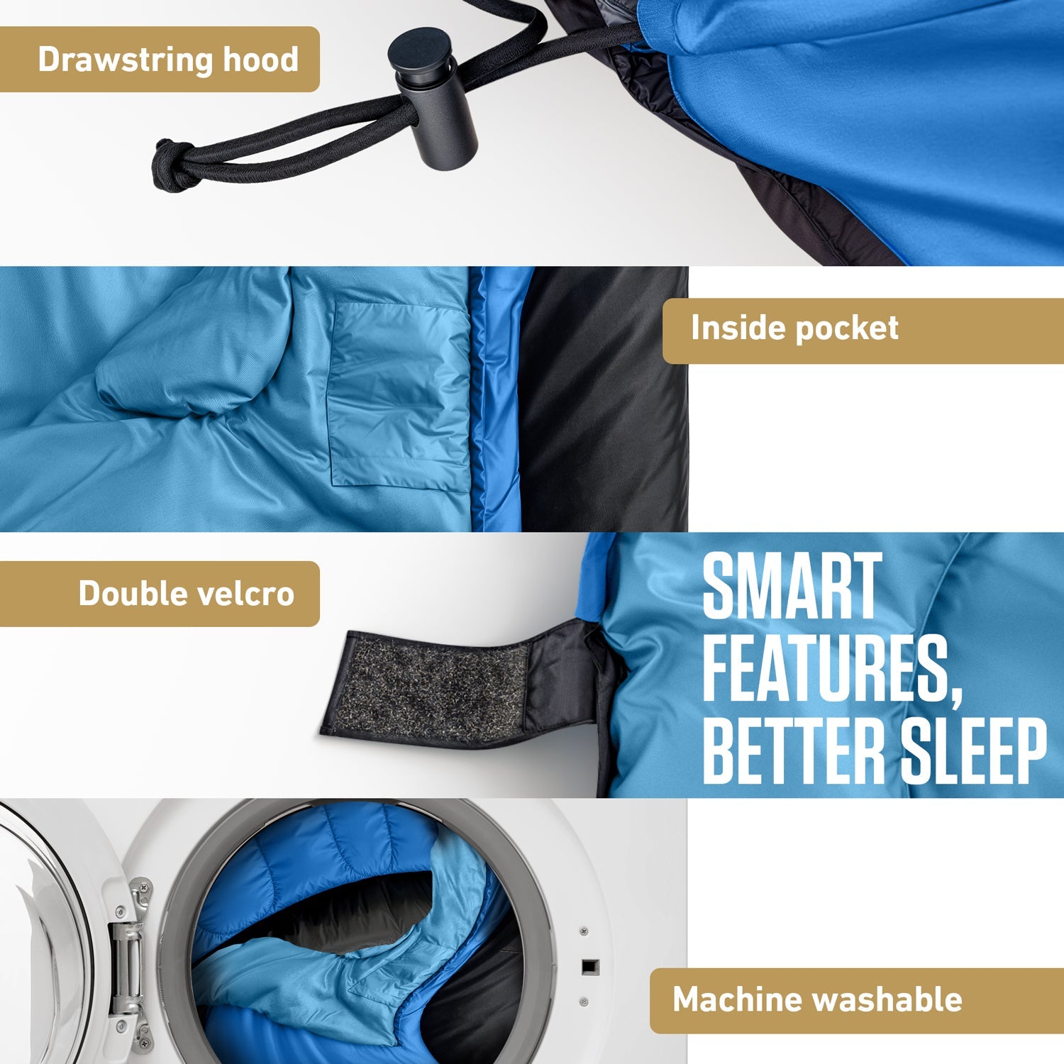 3-Season Sleeping Bag – Lightweight & Water Resistant, 30°F Rated