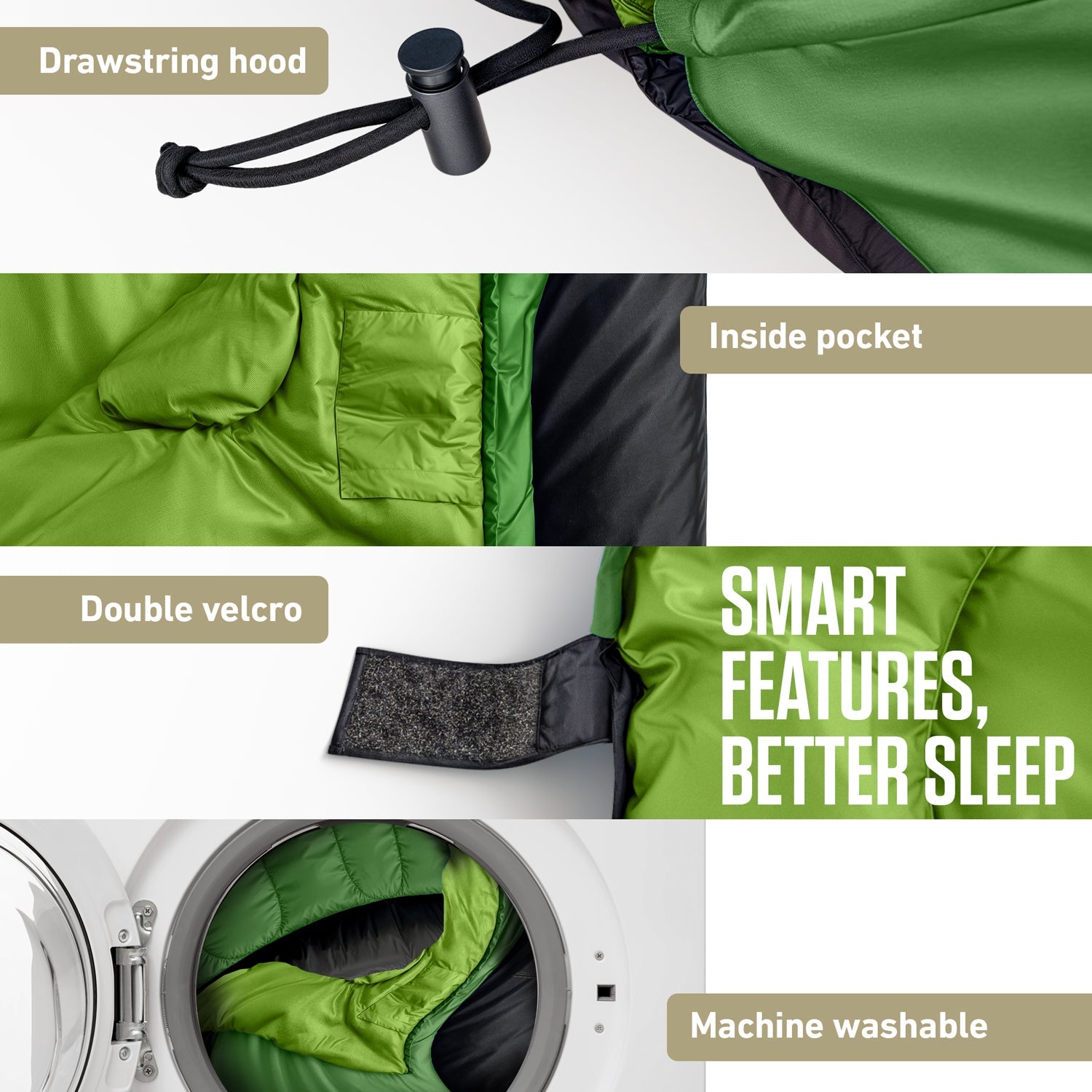 3-Season Sleeping Bag – Lightweight & Water Resistant, 30°F Rated