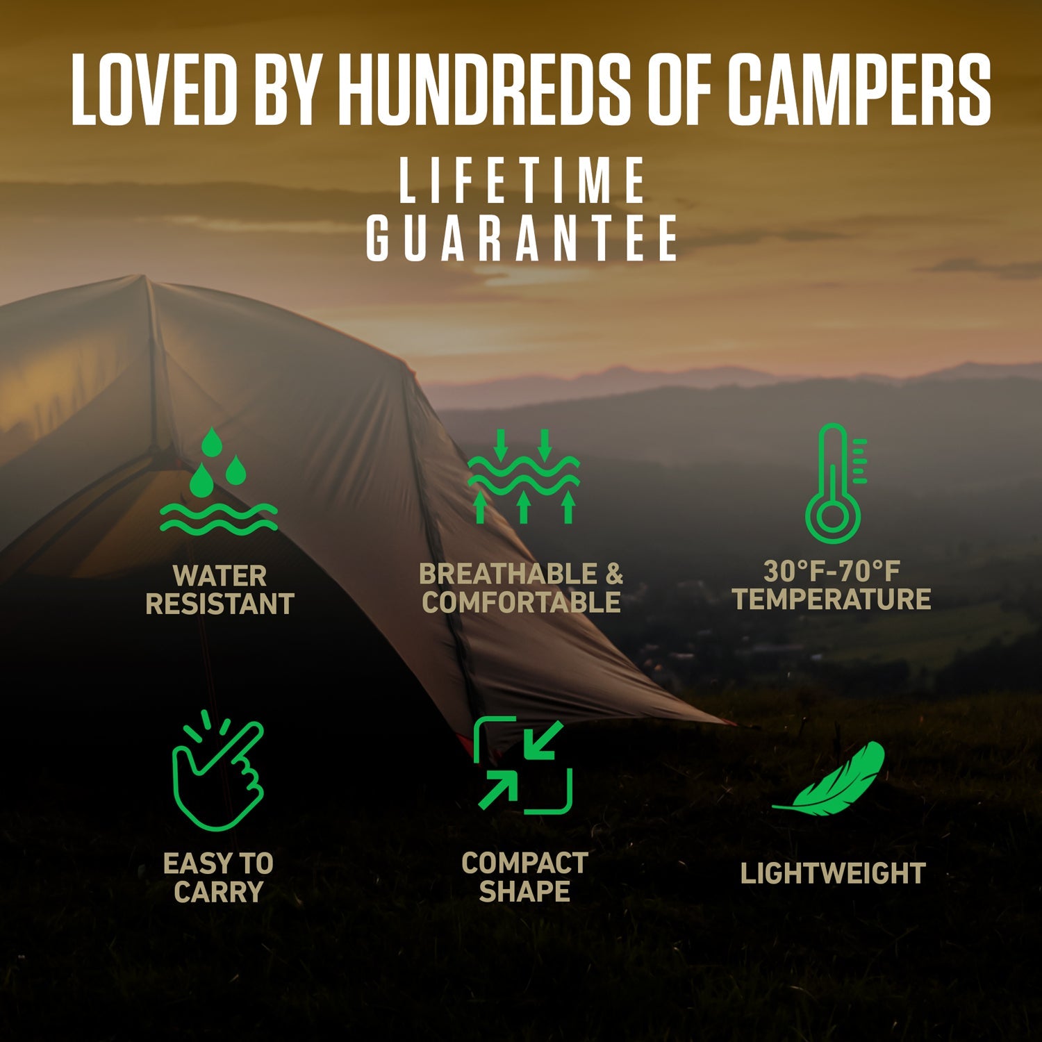 3-Season Sleeping Bag – Lightweight & Water Resistant, 30°F Rated