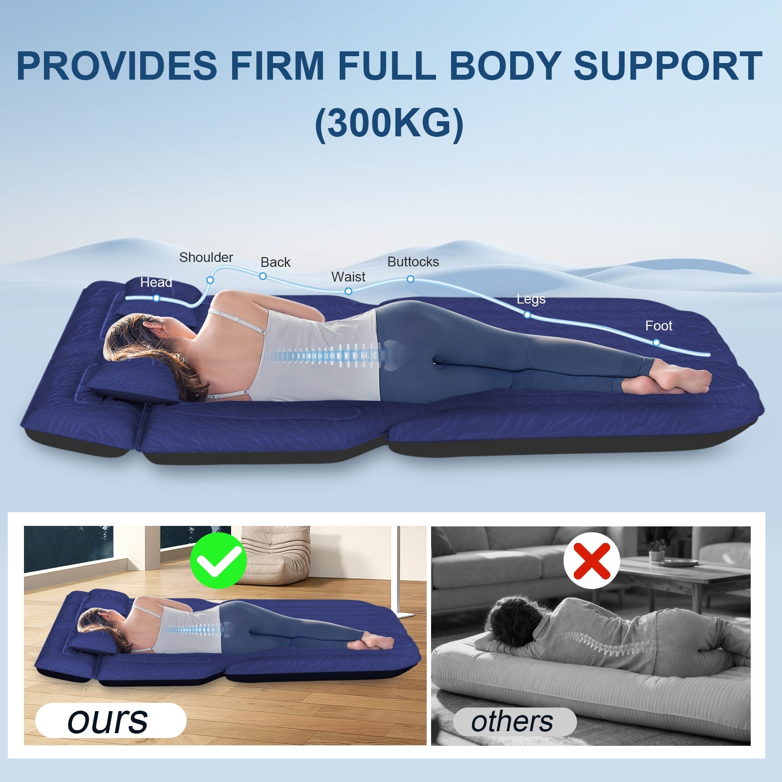 DikaSun Universal SUV Air Mattress – Extra-Thick Flocking, 4-Chamber Design | Navy