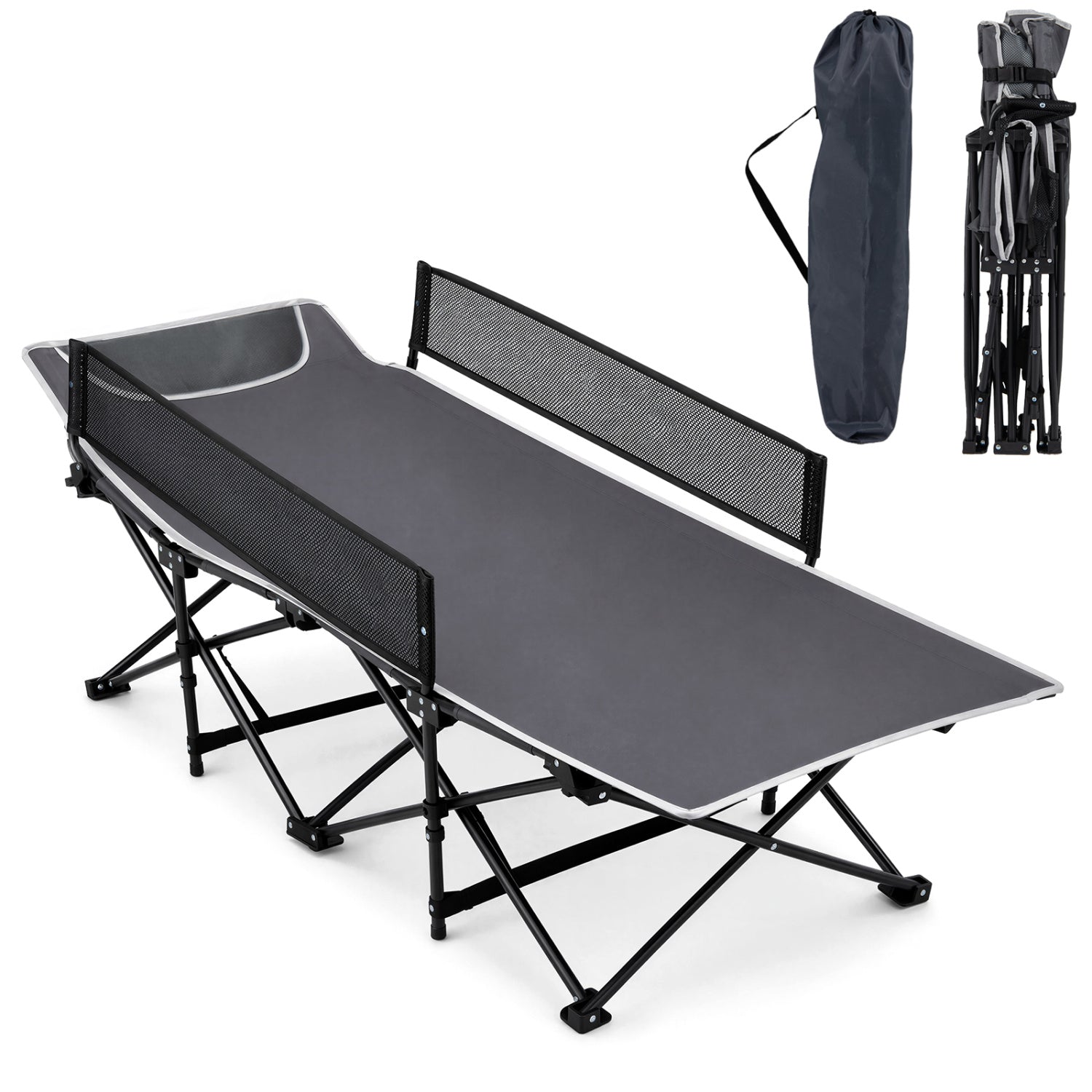 Portable Folding Camping Cot with Guardrail – 330 lbs Capacity