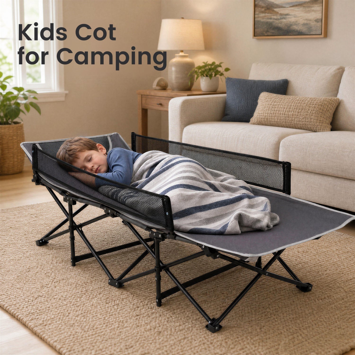 Portable Folding Camping Cot with Guardrail – 330 lbs Capacity