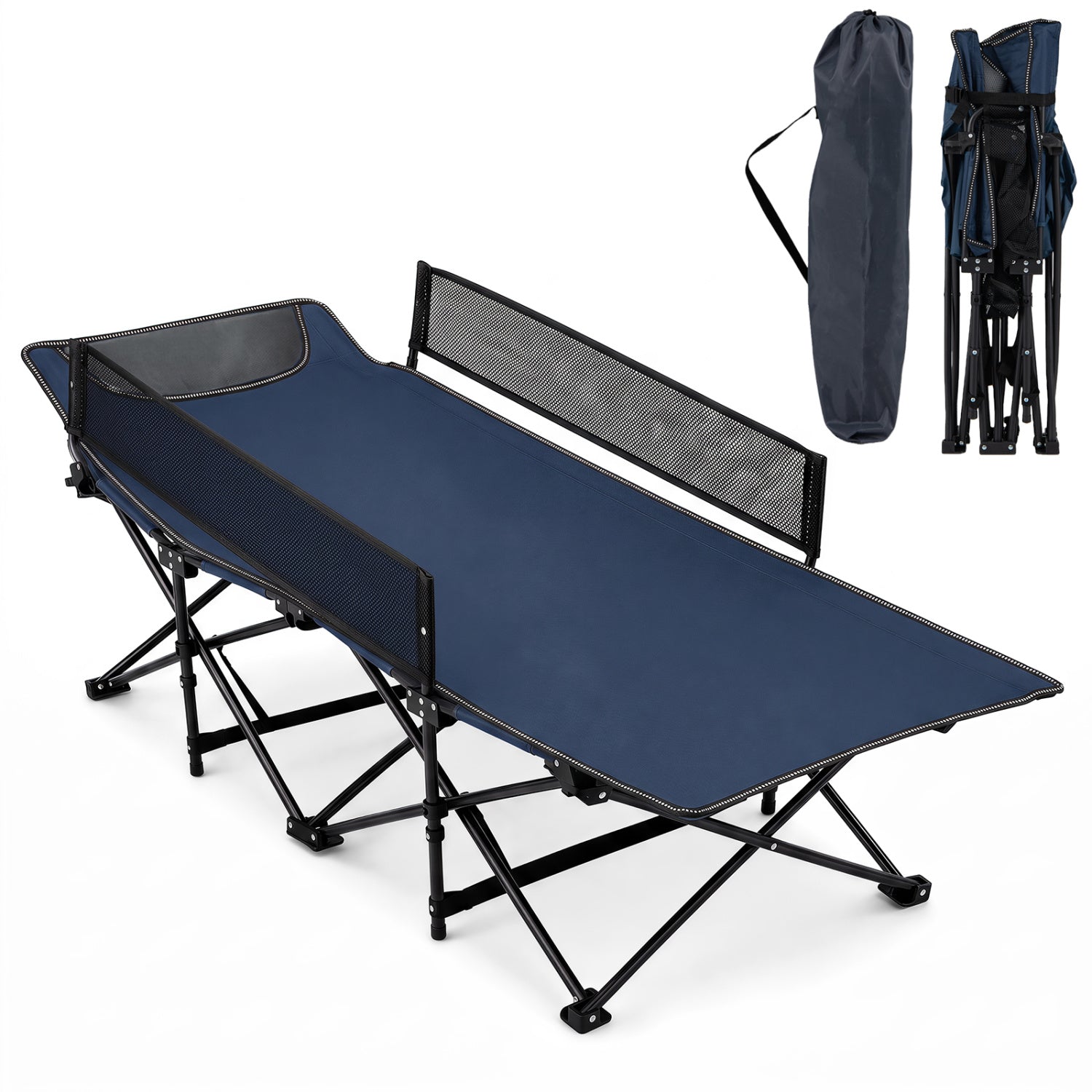 Portable Folding Camping Cot with Guardrail – 330 lbs Capacity