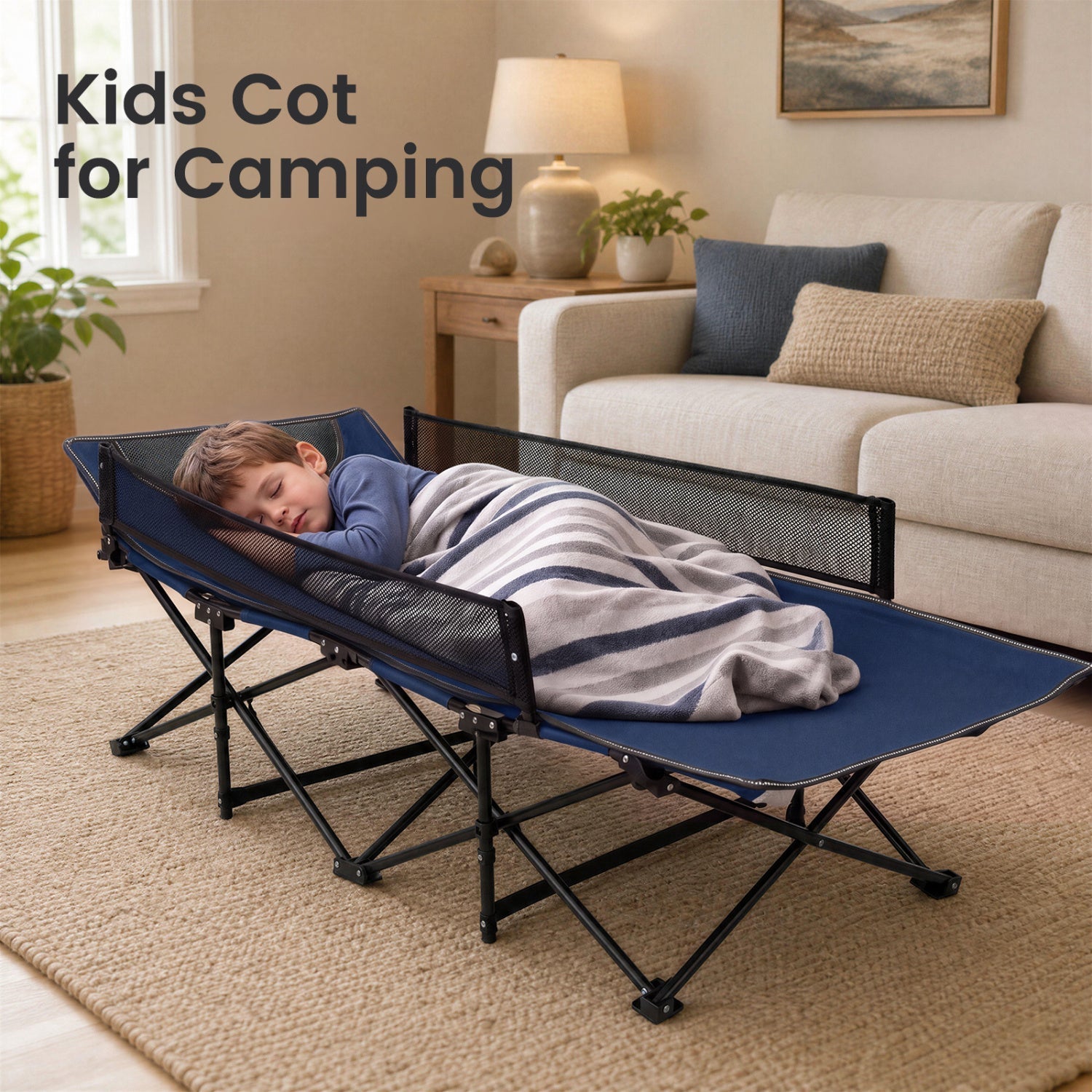 Portable Folding Camping Cot with Guardrail – 330 lbs Capacity