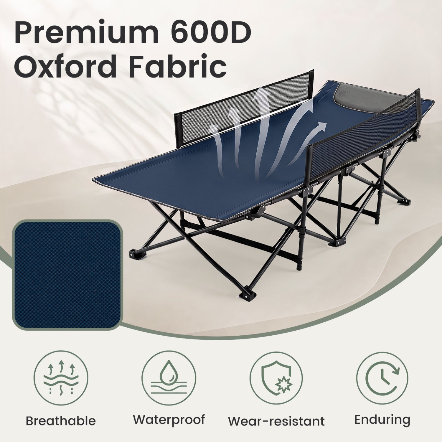 Portable Folding Camping Cot with Guardrail – 330 lbs Capacity