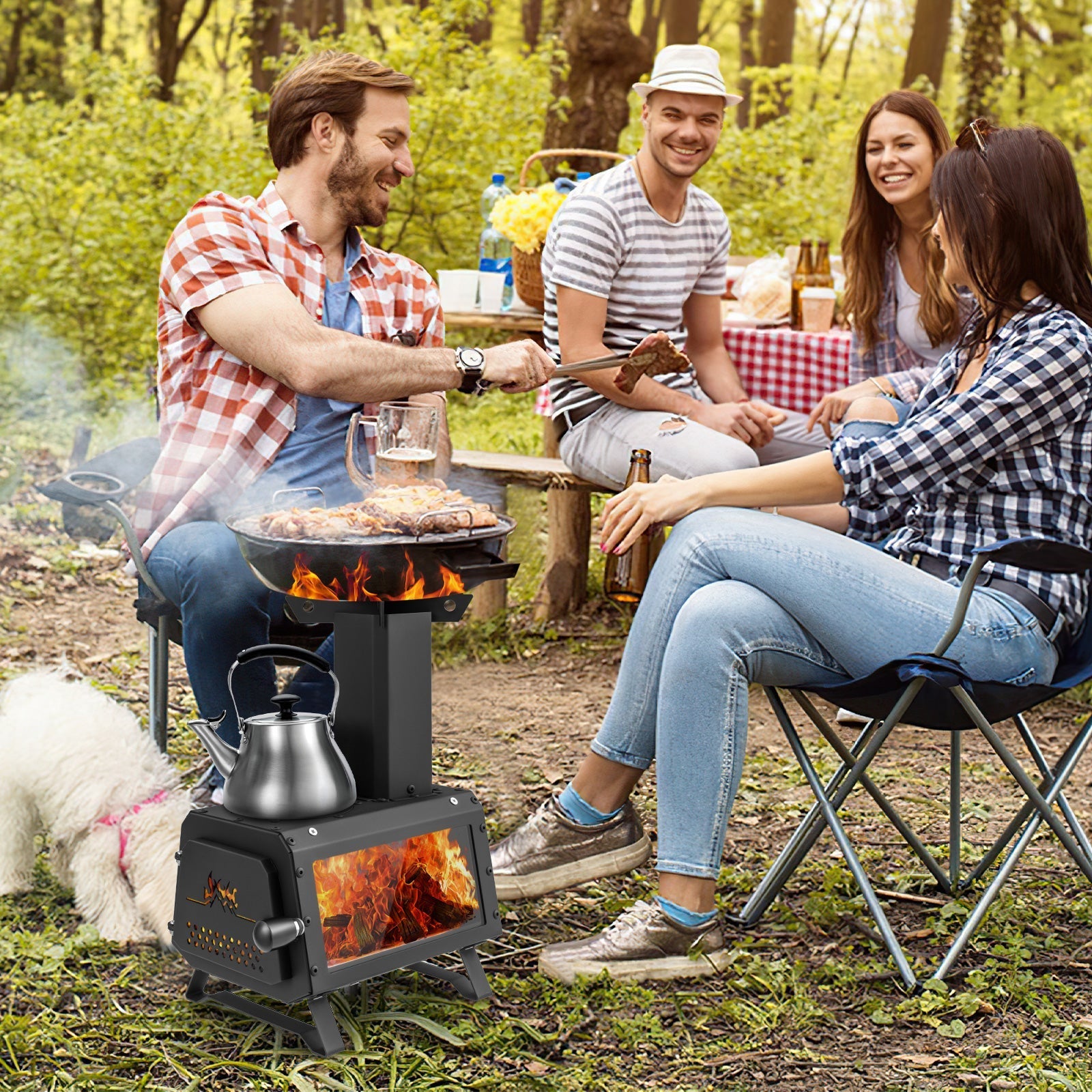 Patented Portable Wood Burning Camp Stove – Heater & Cooker with 2 Cooking Positions
