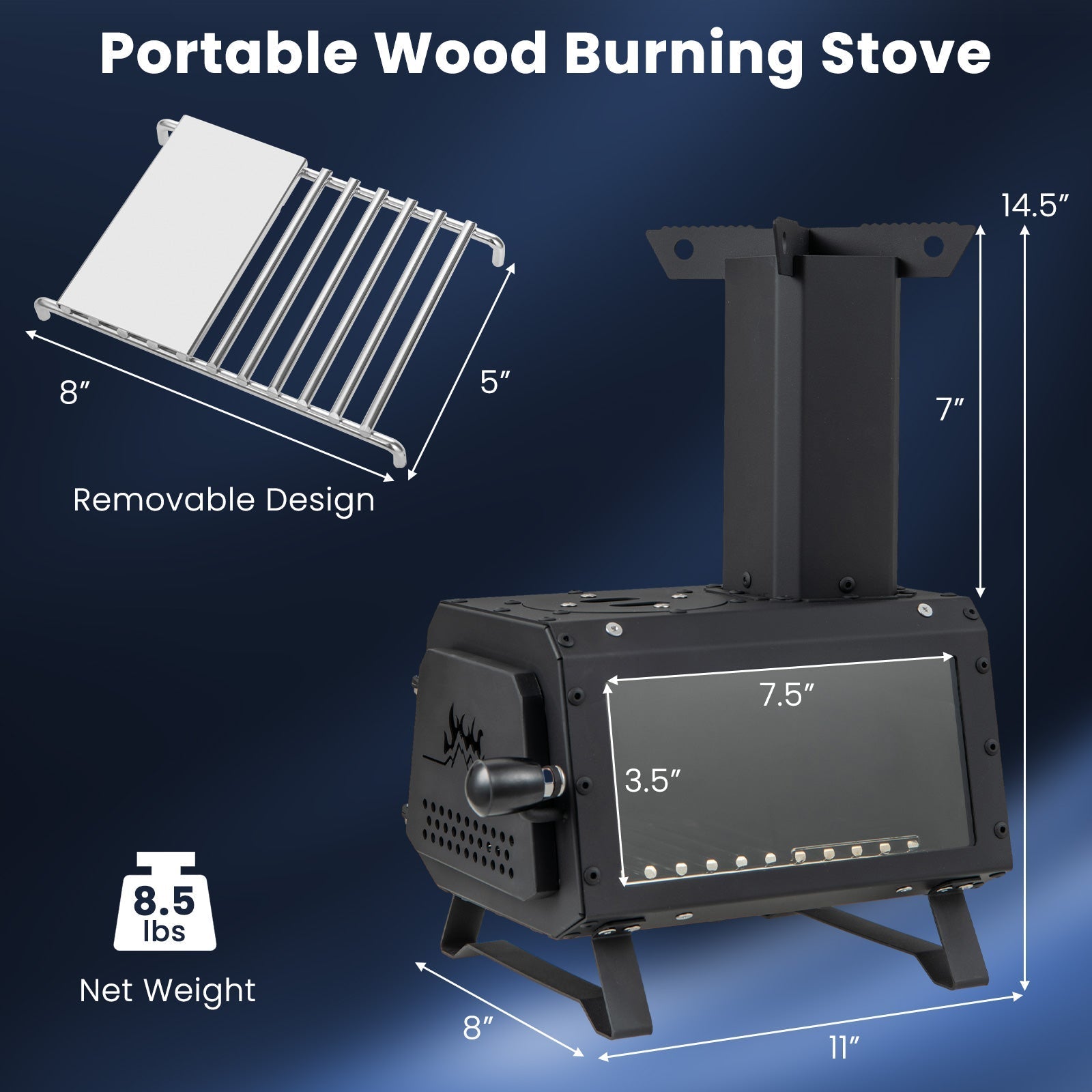 Patented Portable Wood Burning Camp Stove – Heater & Cooker with 2 Cooking Positions