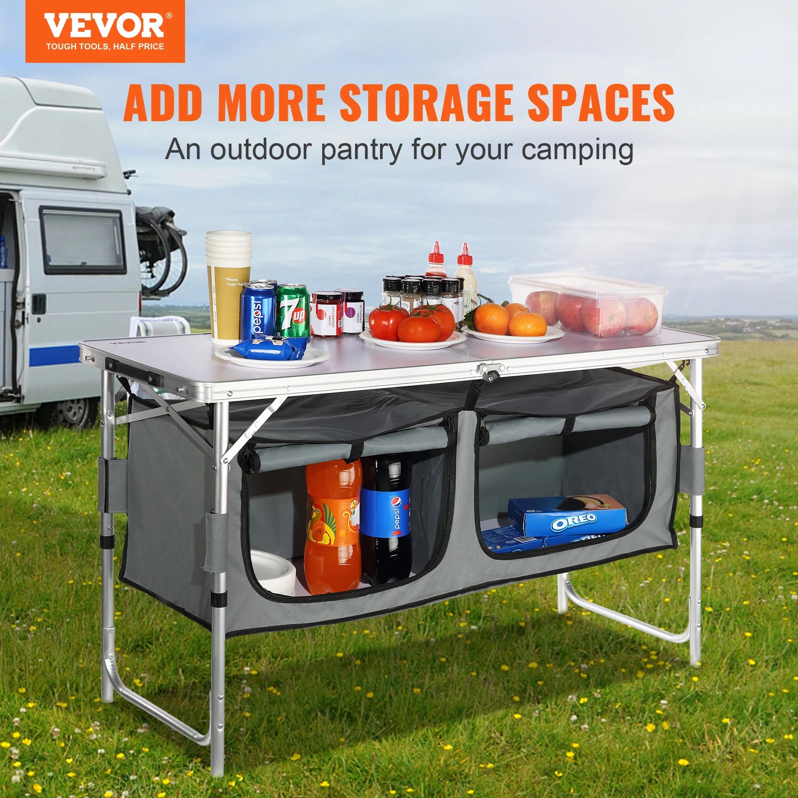 SucceBuy Folding Camping Kitchen Table – Portable Outdoor Cooking Station