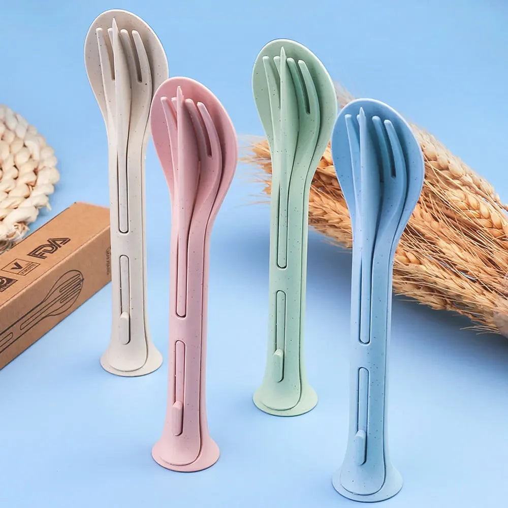 3PCS Wheat Straw Travel Cutlery Set – Portable Dinnerwarenic Dinnerware Set Camping Cutlery Set