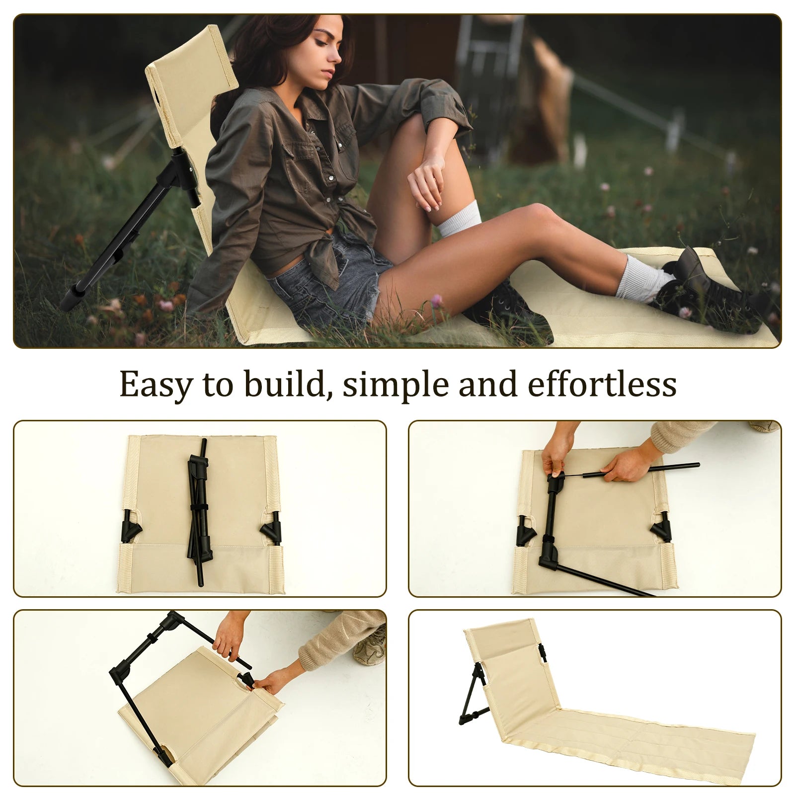Foldable Camping Floor Chair with Backrest Cushion – Oxford Cloth