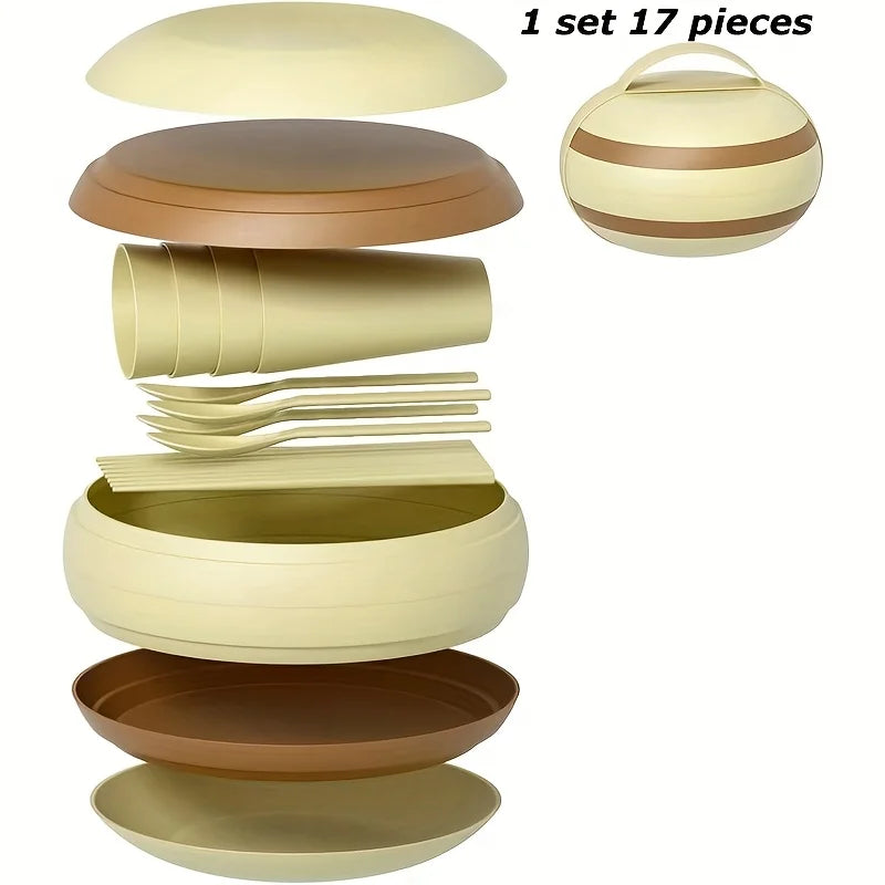 Portable Camping Picnic Utensil Set – Plates, Cups, Bowls & Cutlery