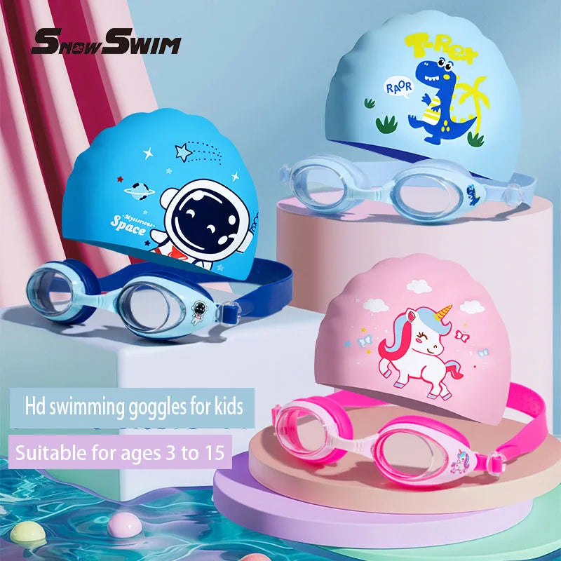 Children’s Swimming Goggles with Cap – Small Frame, Waterproof, Anti-Fog, HD Swimming Glasses for Boys & Girls