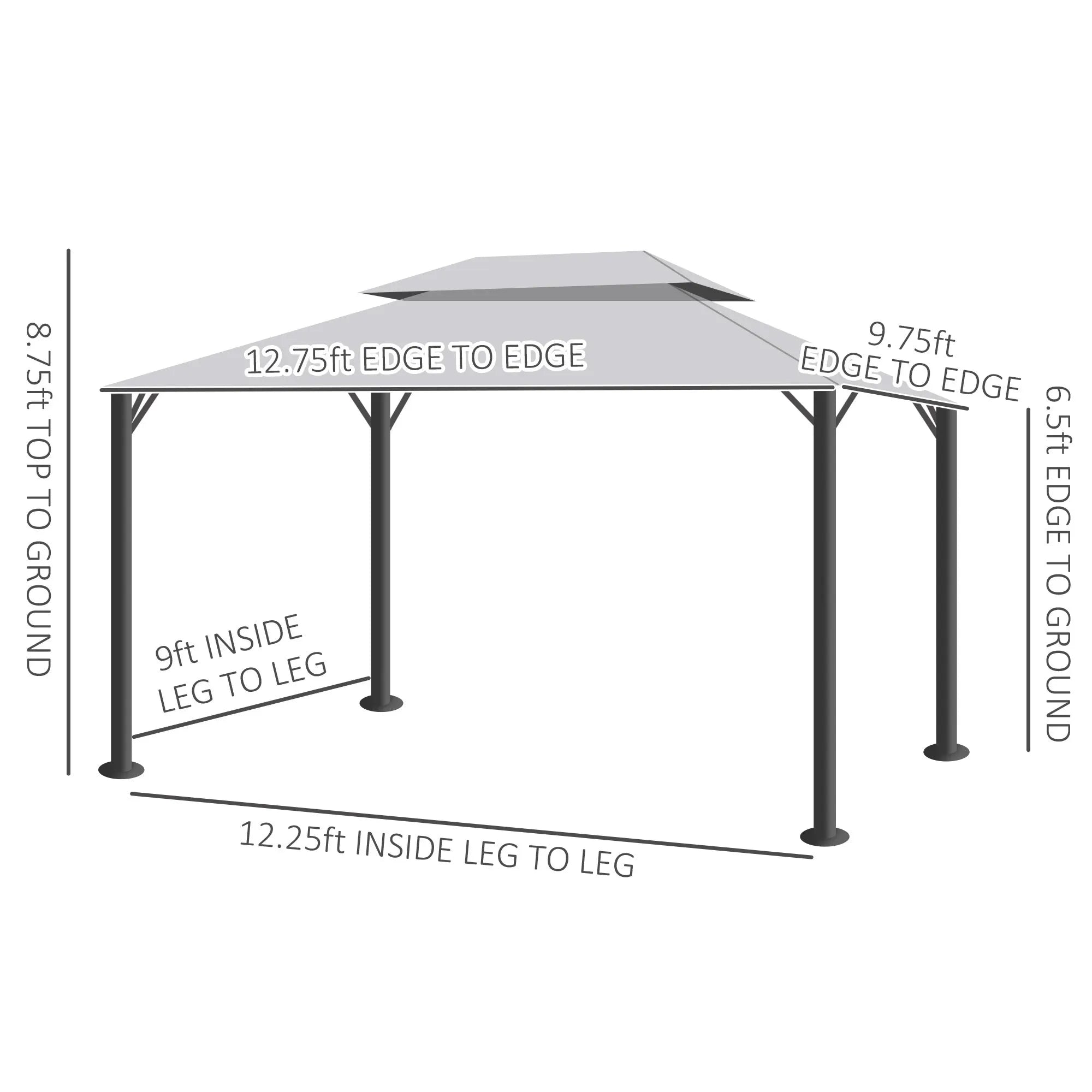 10' x 13' Aluminum Patio Gazebo with Mesh Netting & 2-Tier Roof – Light Gray
