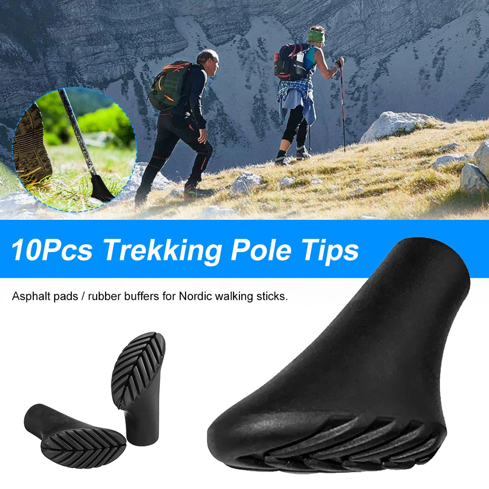 10pcs Trekking Pole Tips – Rubber Feet Protectors for Walking & Climbing